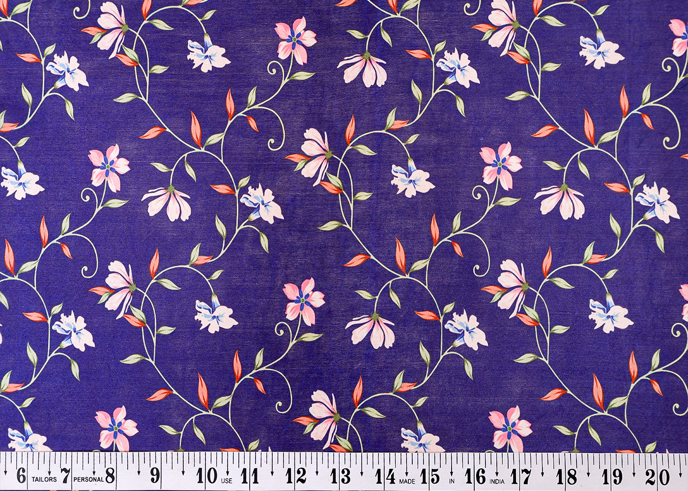 Navy Blue Satin Organza Fabric with All Over Traditional Pattern 14921