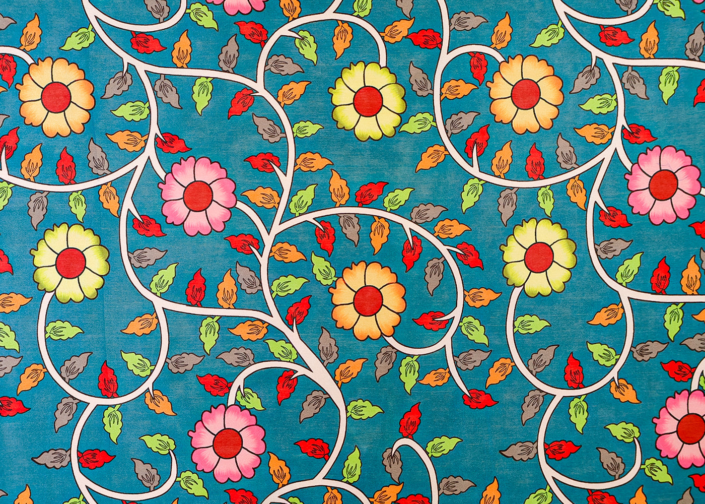 Teal Satin Organza Fabric with All Over Traditional Pattern 14924
