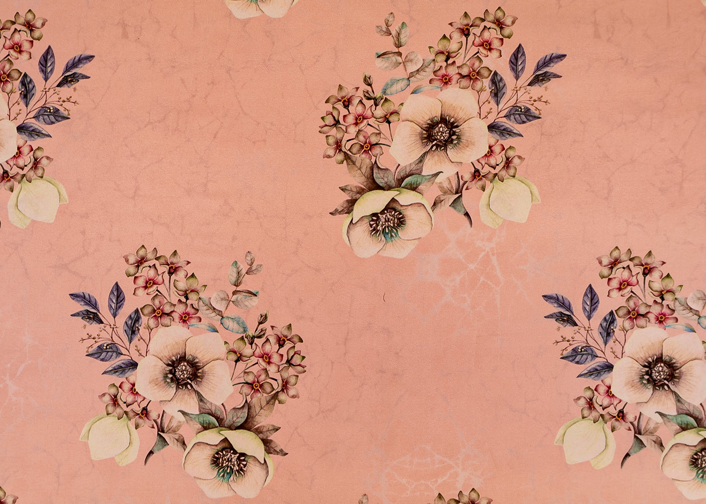 Peach Pink Satin Organza Fabric with All Over Floral Pattern 14927