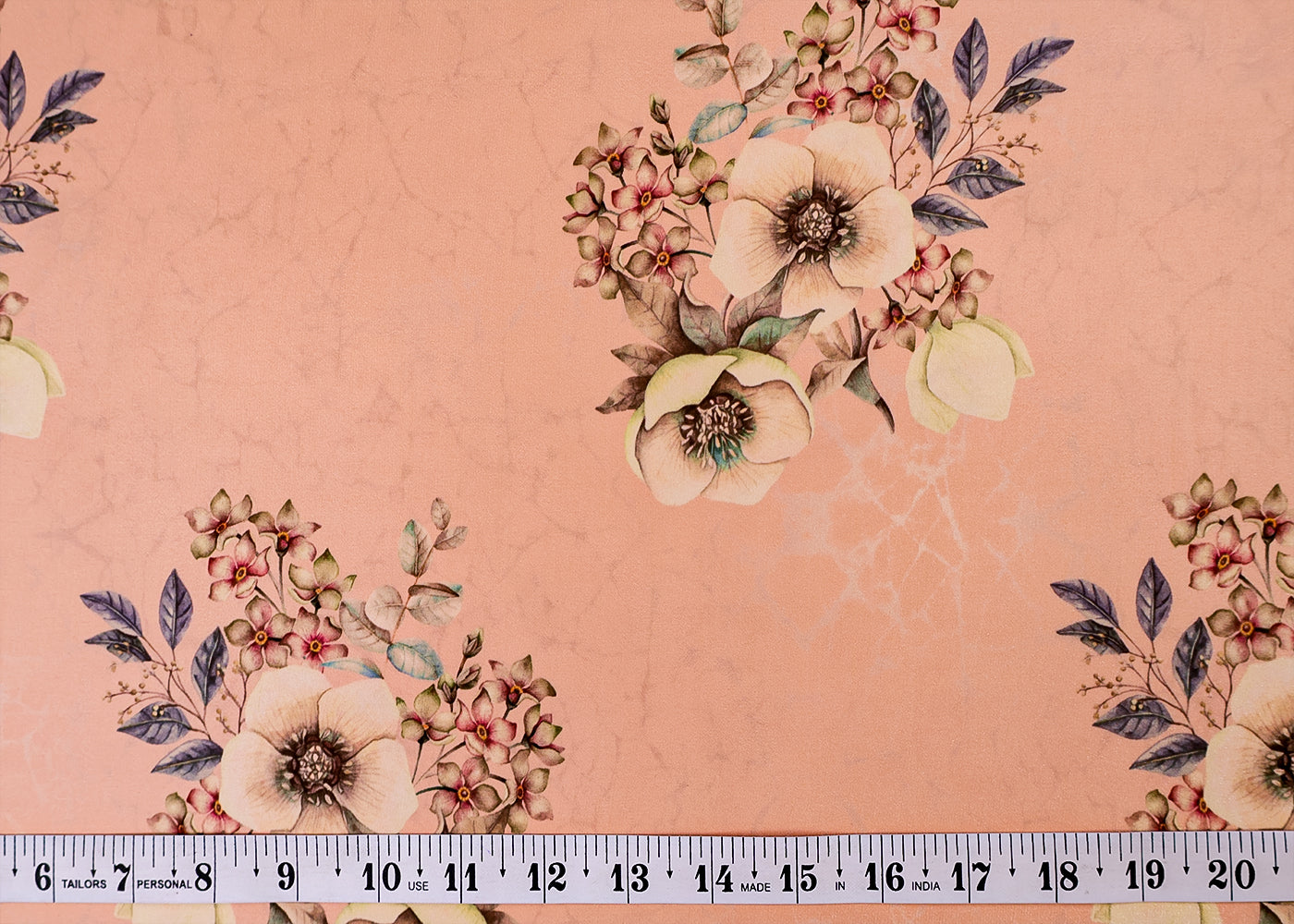 Peach Pink Satin Organza Fabric with All Over Floral Pattern 14927