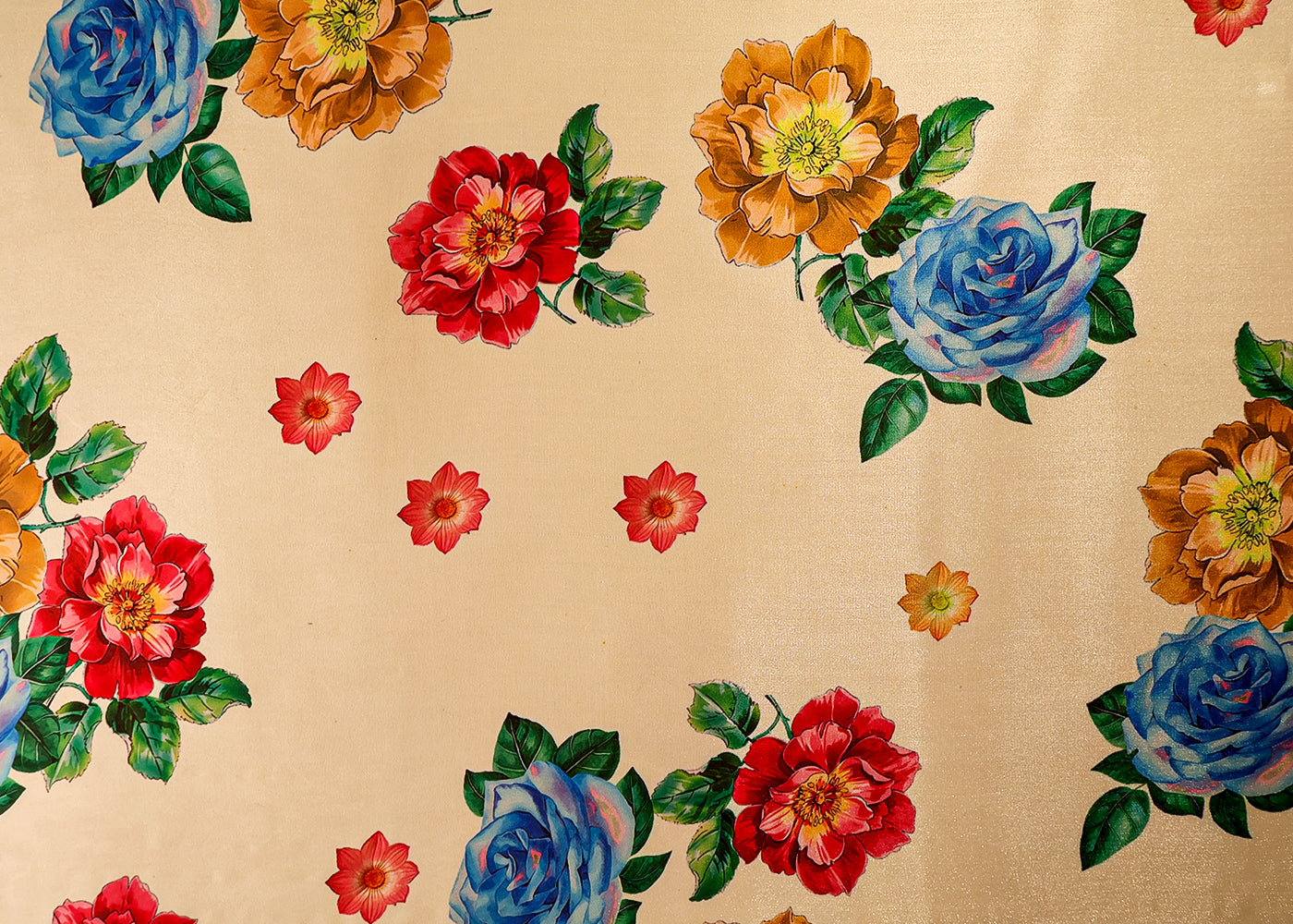 Cream Satin Organza Fabric with All Over Floral Print 14930