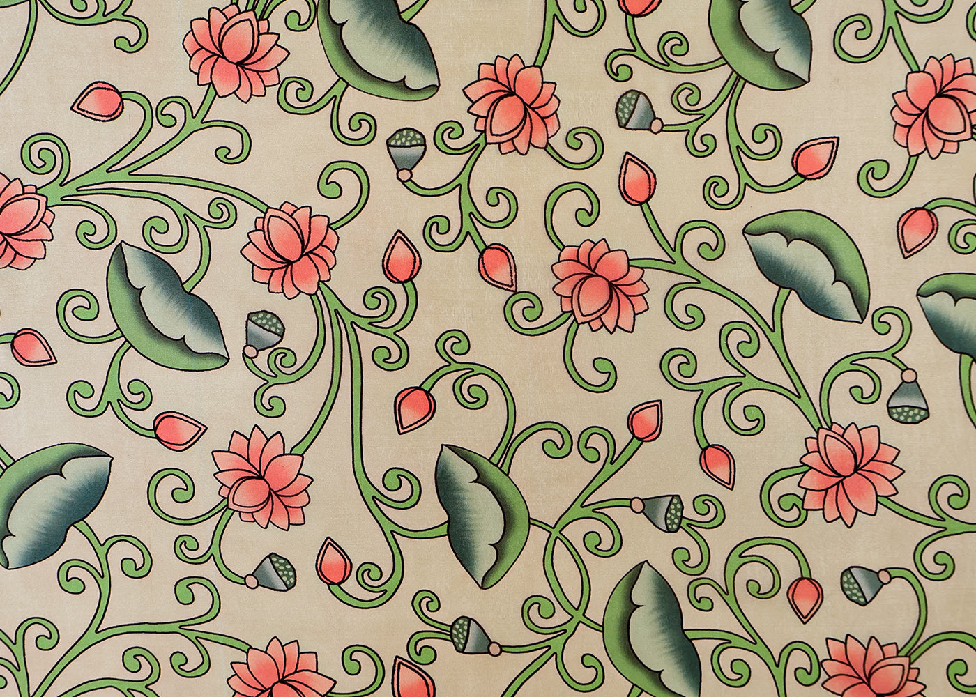 Mint Green Satin Organza Fabric with All Over Traditional Pattern 14934