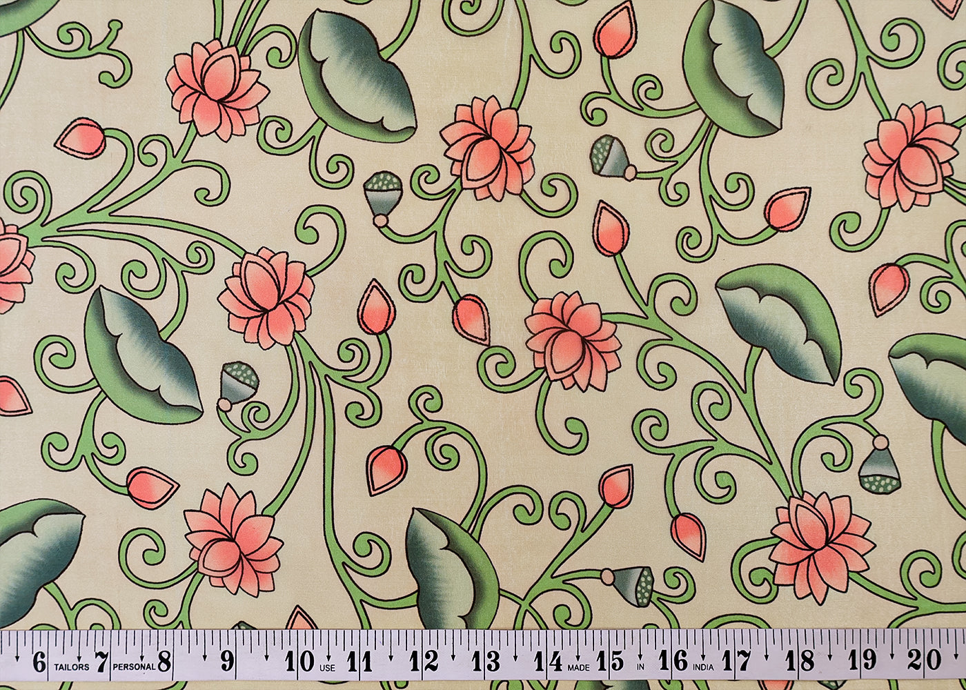 Mint Green Satin Organza Fabric with All Over Traditional Pattern 14934