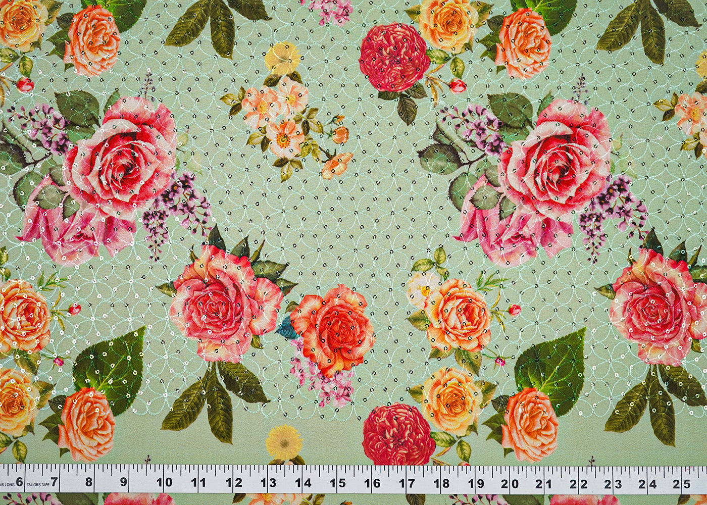 Mint Green Georgette Fabric With All Over Floral Print 14943