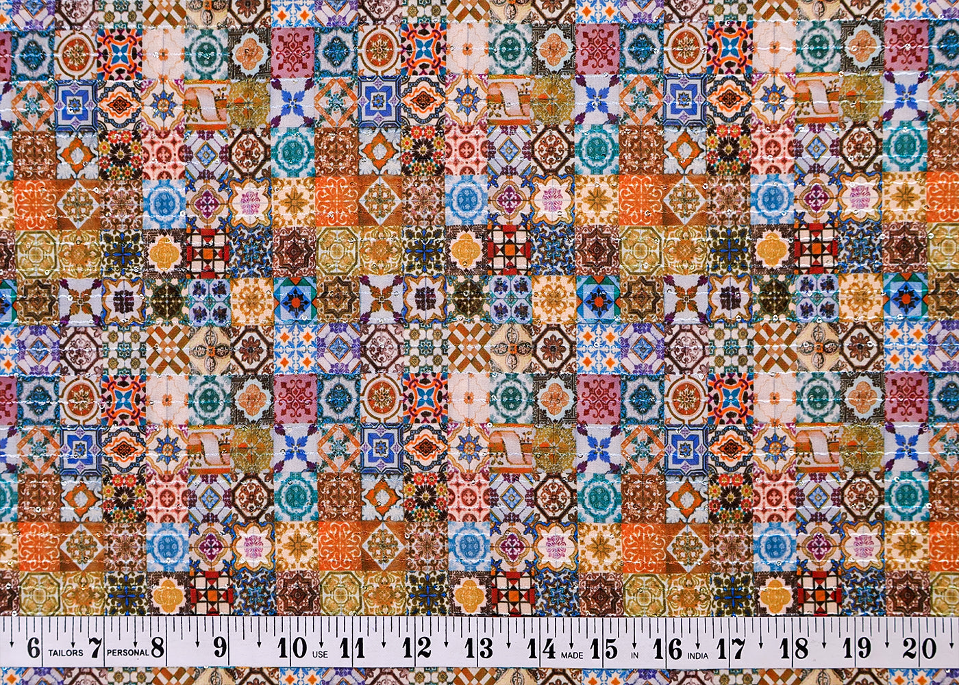 Multi- Colour Georgette Fabric with All Over Traditional Print 14945