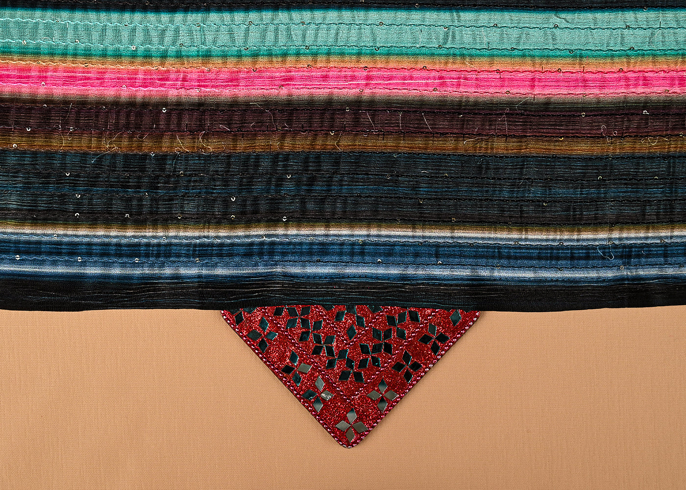 Multi Color Chinon Chiffon Fabric With All Over Abstract Print, Thread And Sequins Work 14946