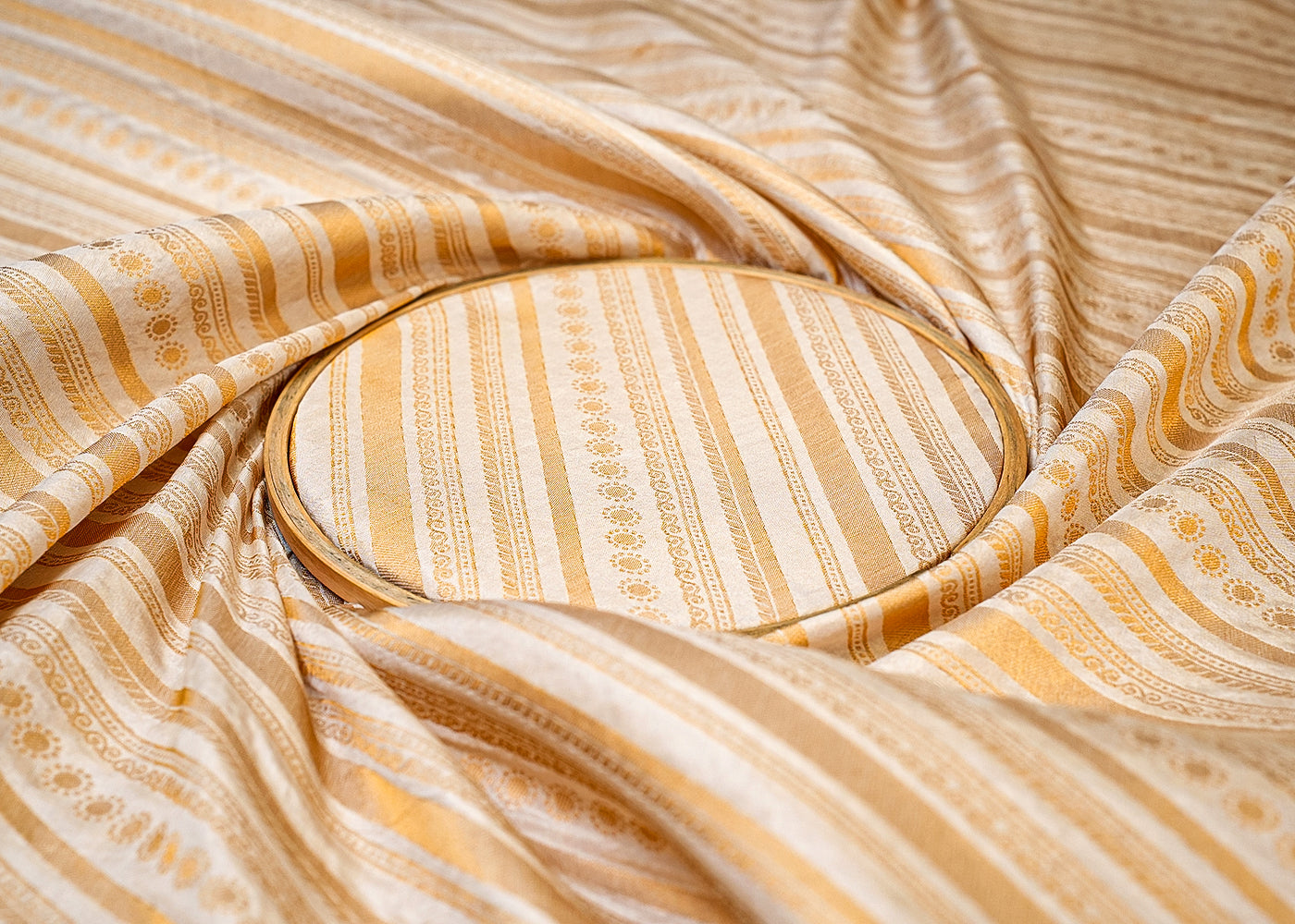 Striped Elegance Dyeable Brocade with All-Over Strips of Golden Thread Handloom