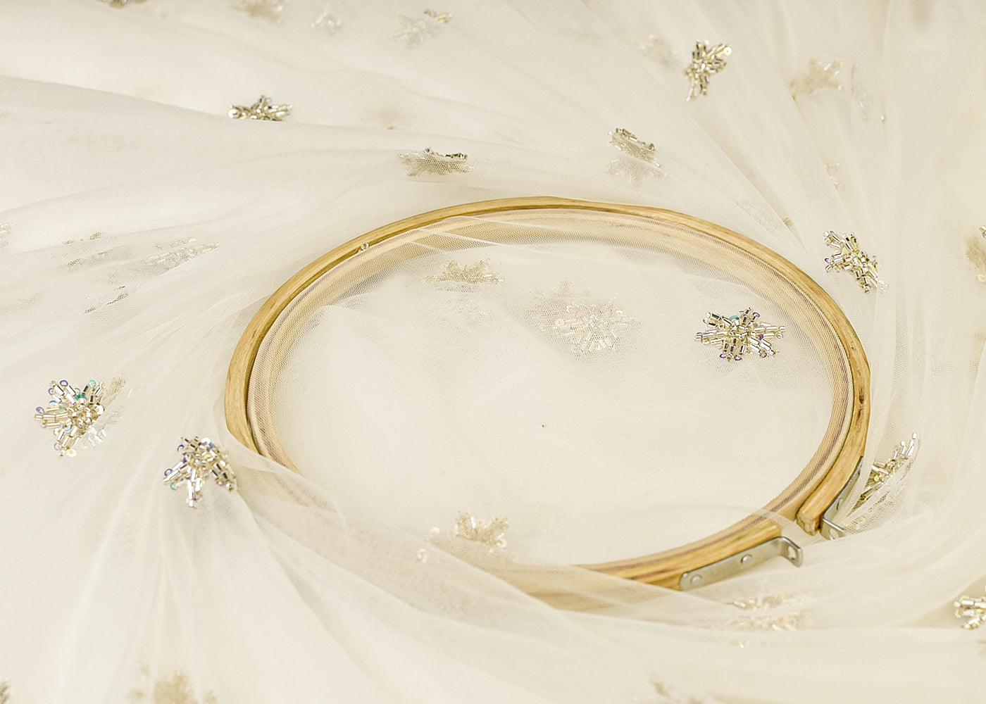 White Net Fabric with All Over Katdana and Rainbow Sequins Buti 15000