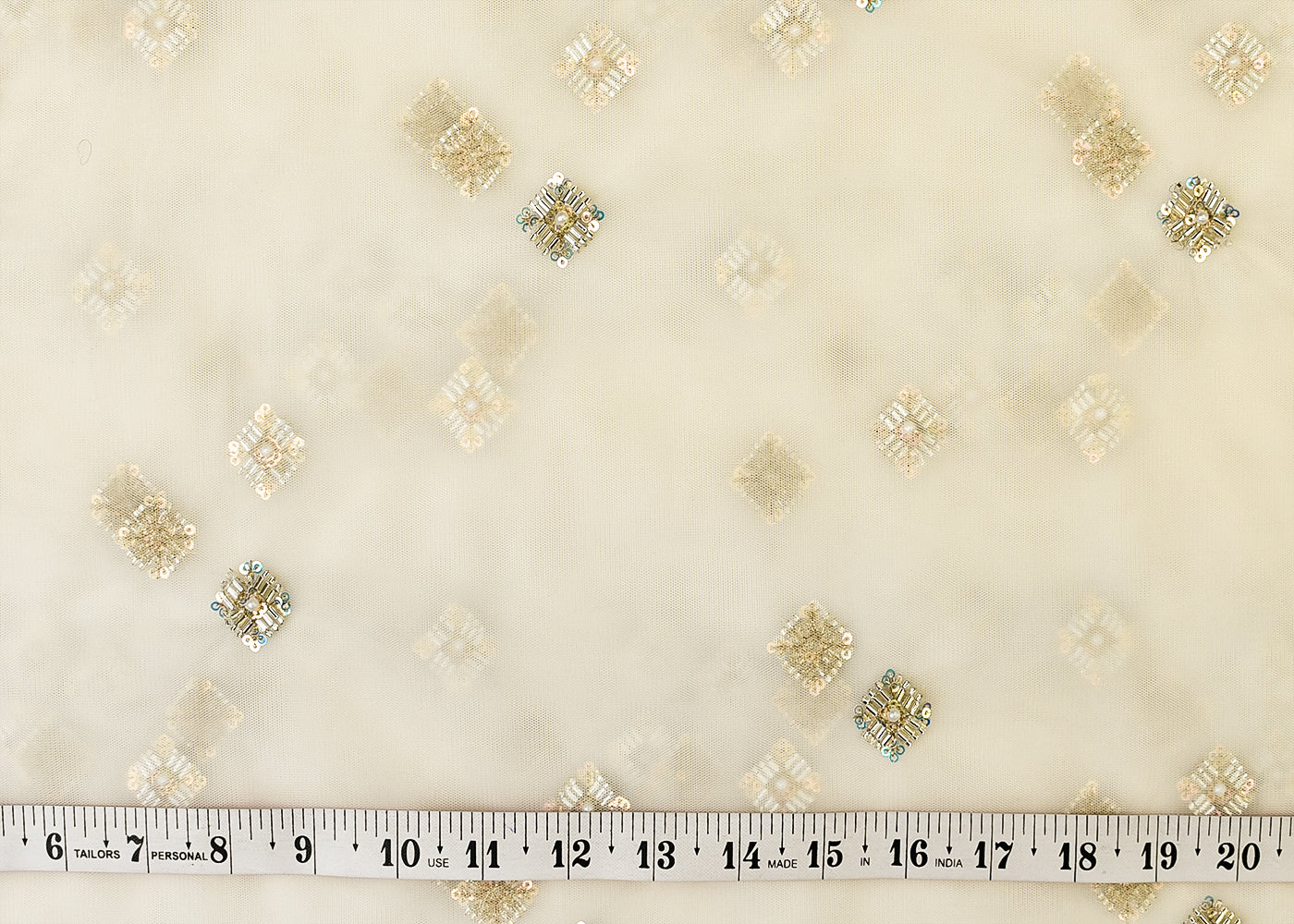White Net Fabric with All Over Katdana, Rainbow Sequins, and Bead Buti 15003