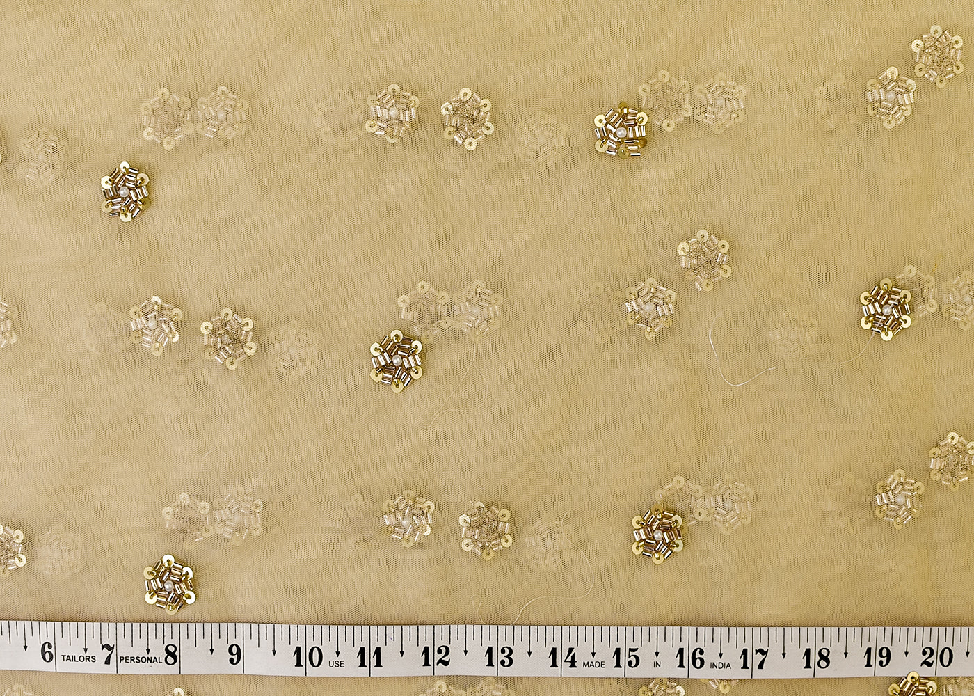 Tan Net Fabric with All Over Katdana, Sequins, and Bead Buti 15006