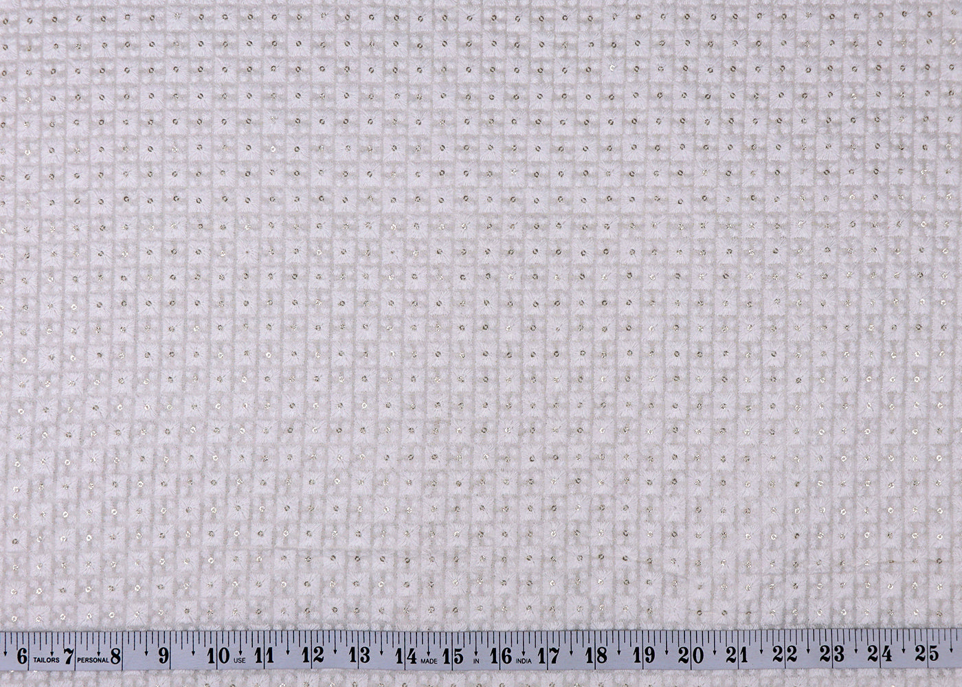 White Georgette Fabric With All Over Thread And Sequins Work 15039