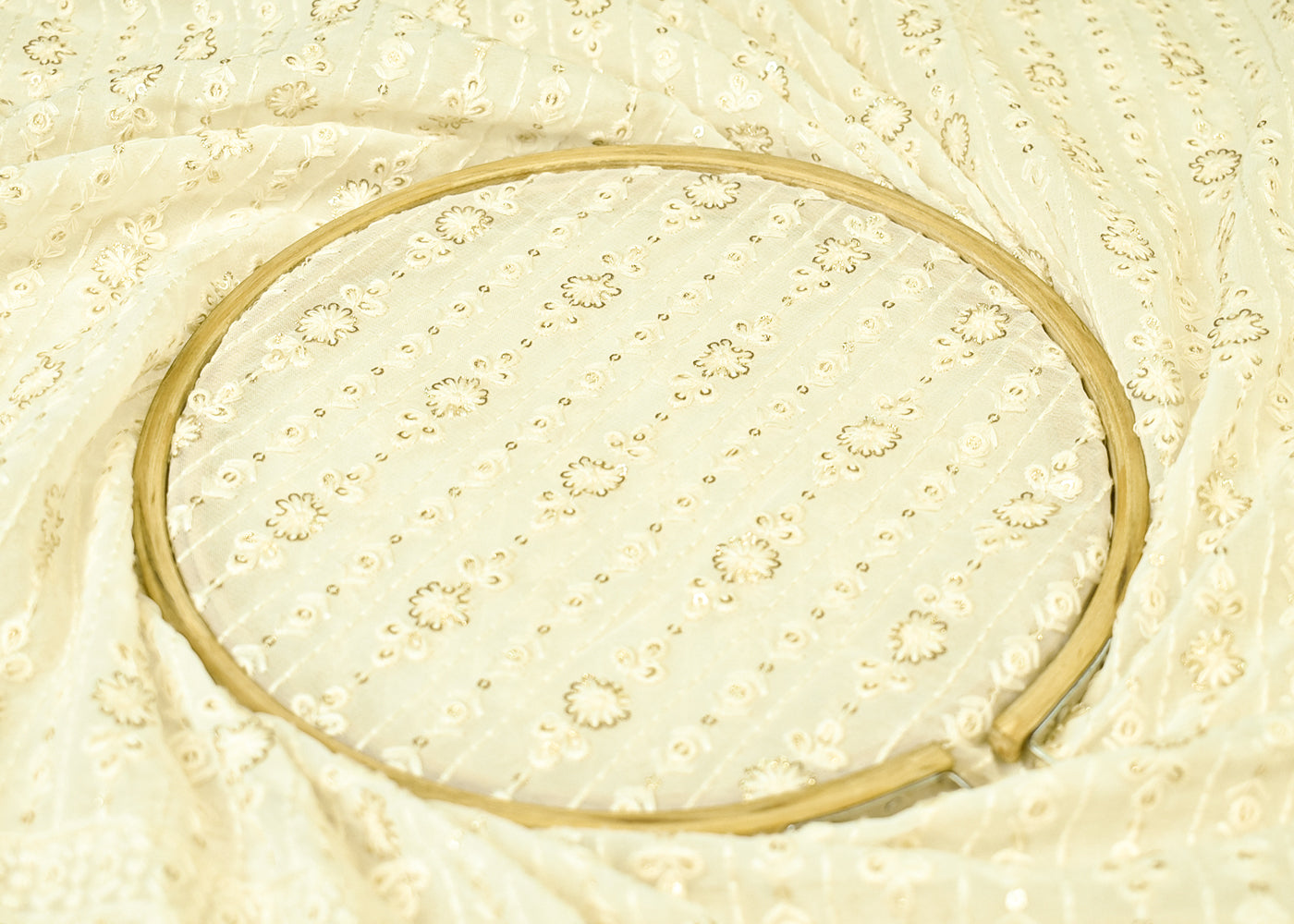 Dyeable Georgette Fabric with All Over Thread & Sequins Work with One Side Heavy Border 15040