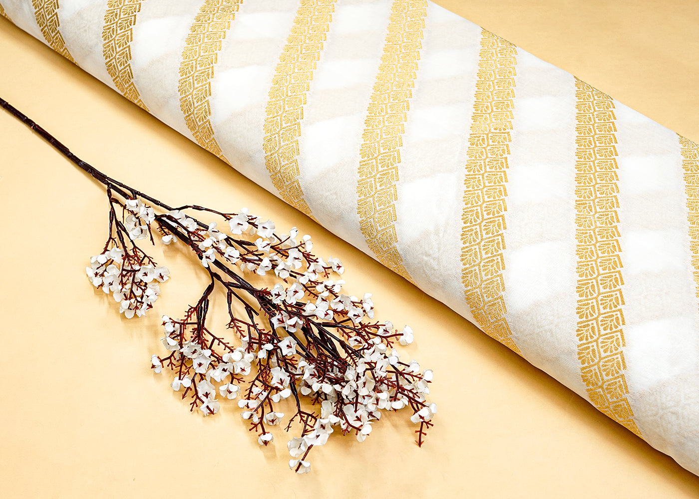 Dyeable Chanderi Fabric with All Over Zari Strips Handloom 15077