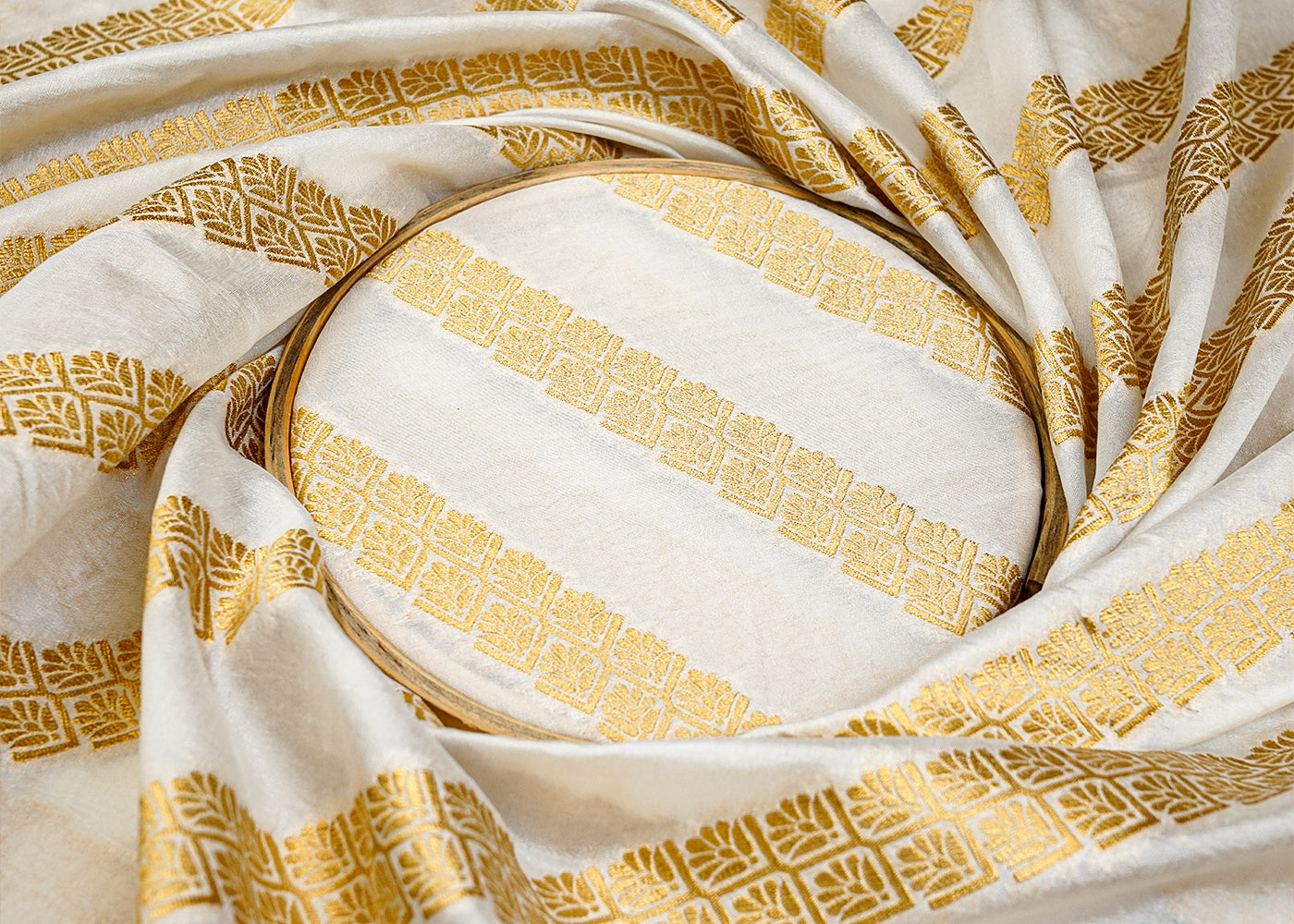 Dyeable Chanderi Fabric with All Over Zari Strips Handloom 15077