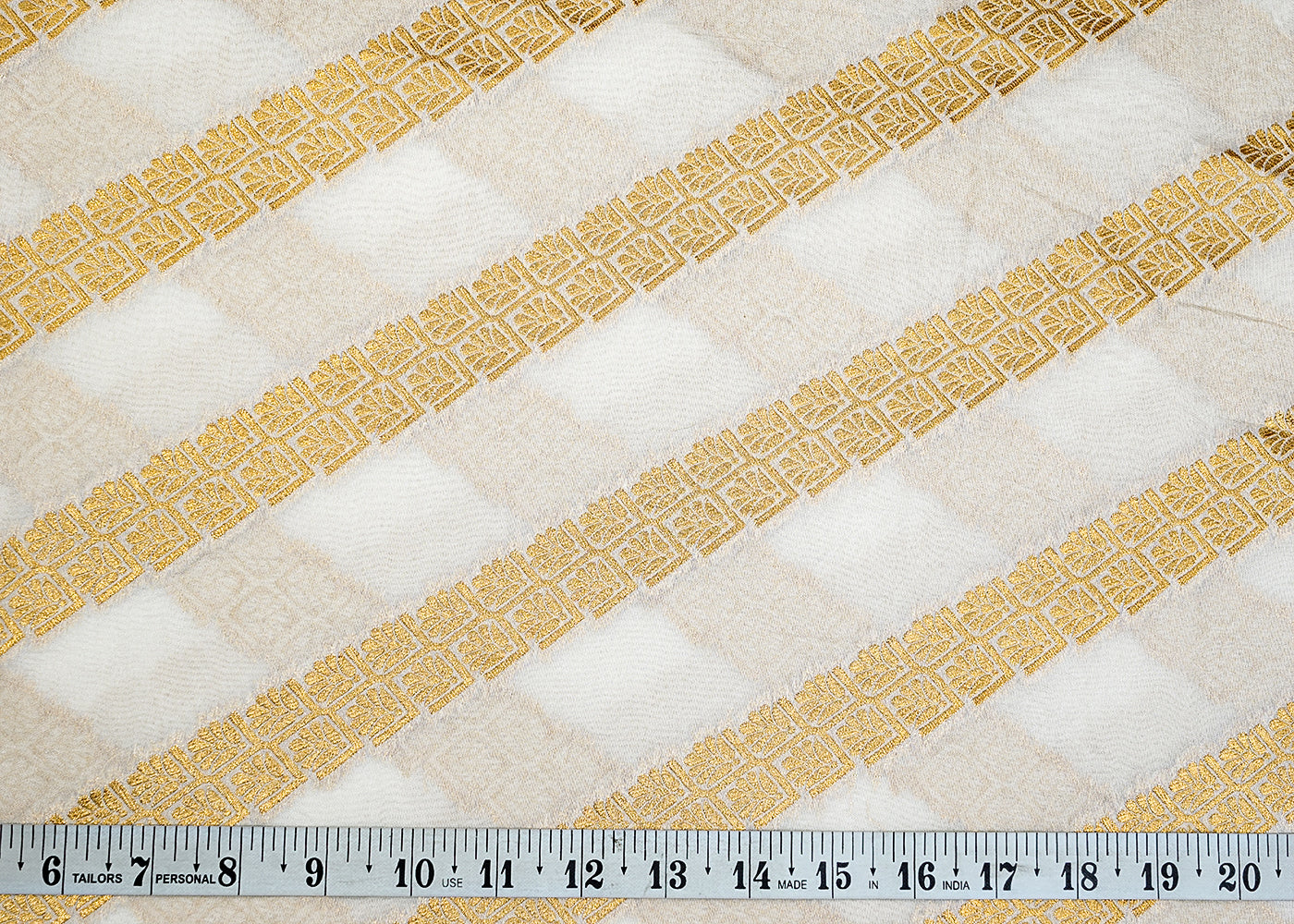 Dyeable Chanderi Fabric with All Over Zari Strips Handloom 15077