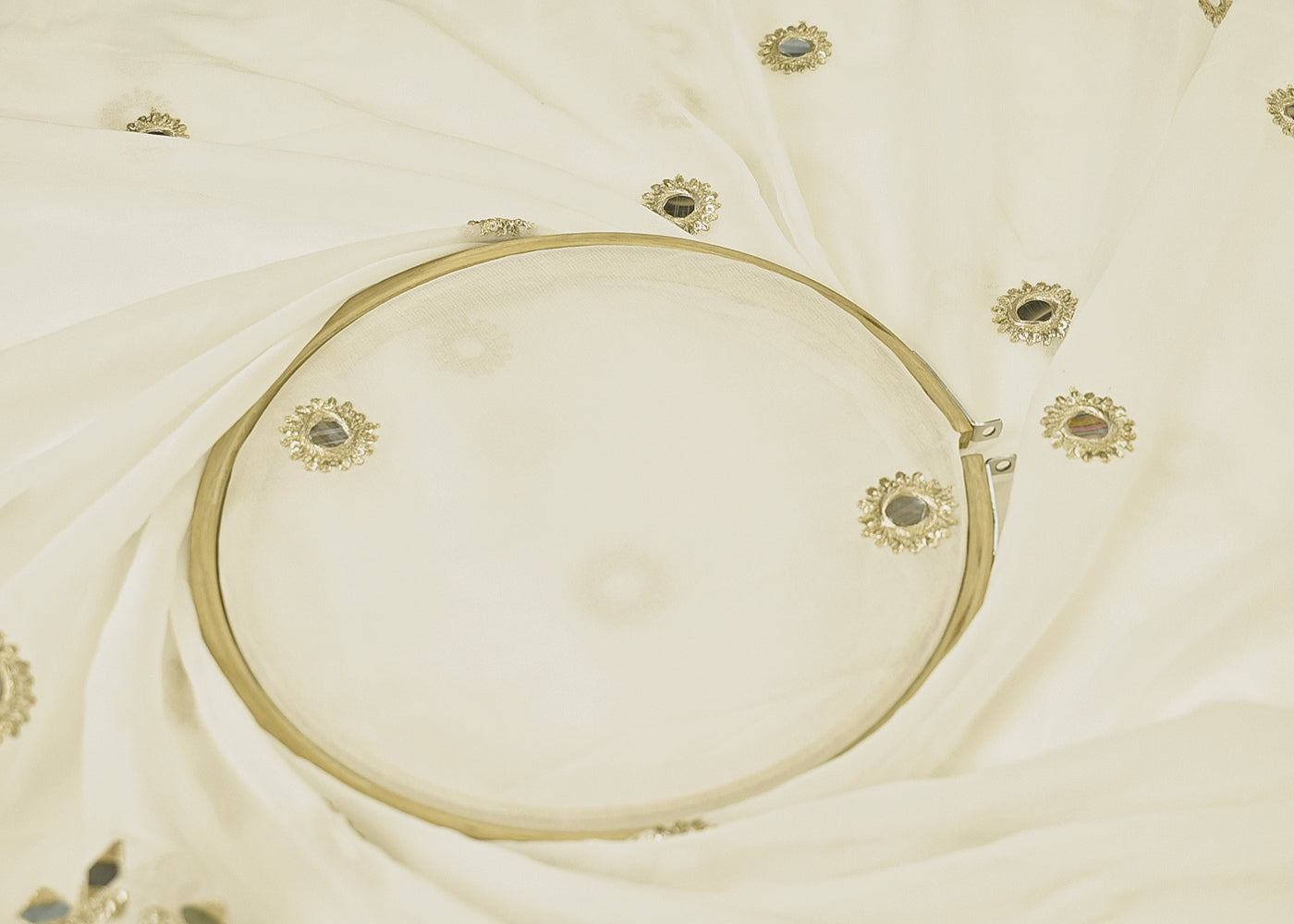 Dyeable Georgette Fabric with All Over Zari and Faux Mirror Work with Two Side Scalloped Border 15080