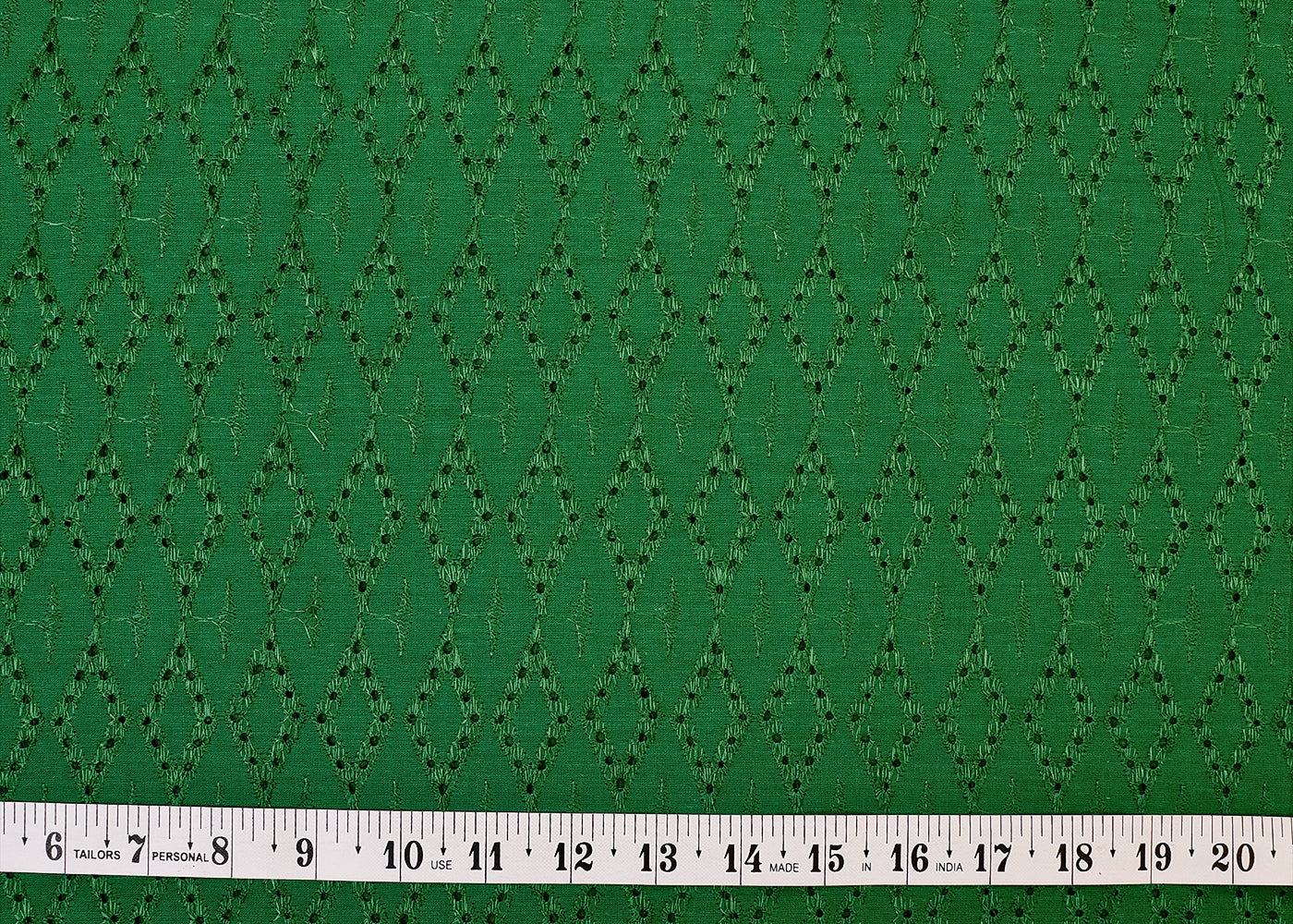 Green Cotton Fabric with All-Over Chikankari Cutwork 15100