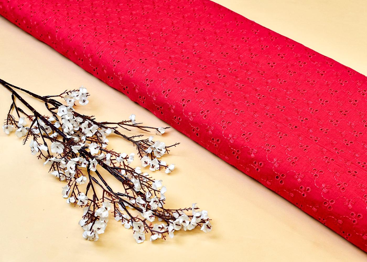 Magenta Cotton Fabric with All-Over Chikankari Cutwork 15104