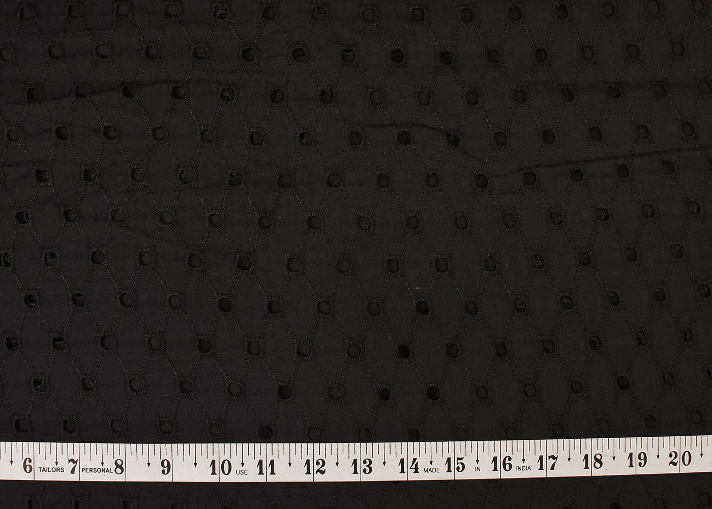 Black Cotton Fabric with All-Over Chikankari Cutwork 15106