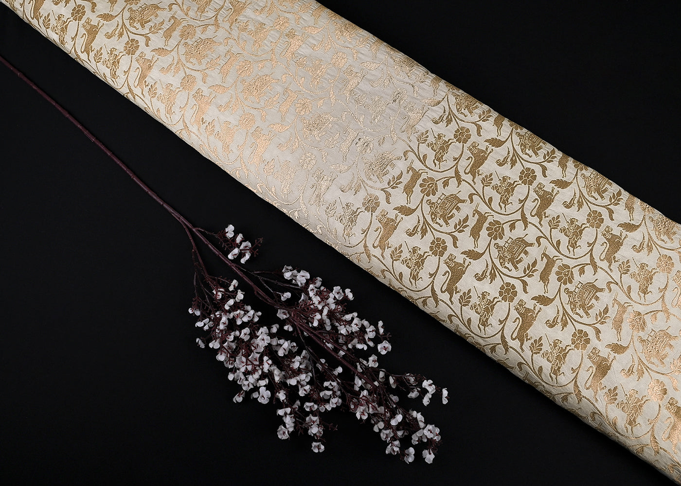 White Dyeable Silk Fabric With All Over Zari Handloom 15121