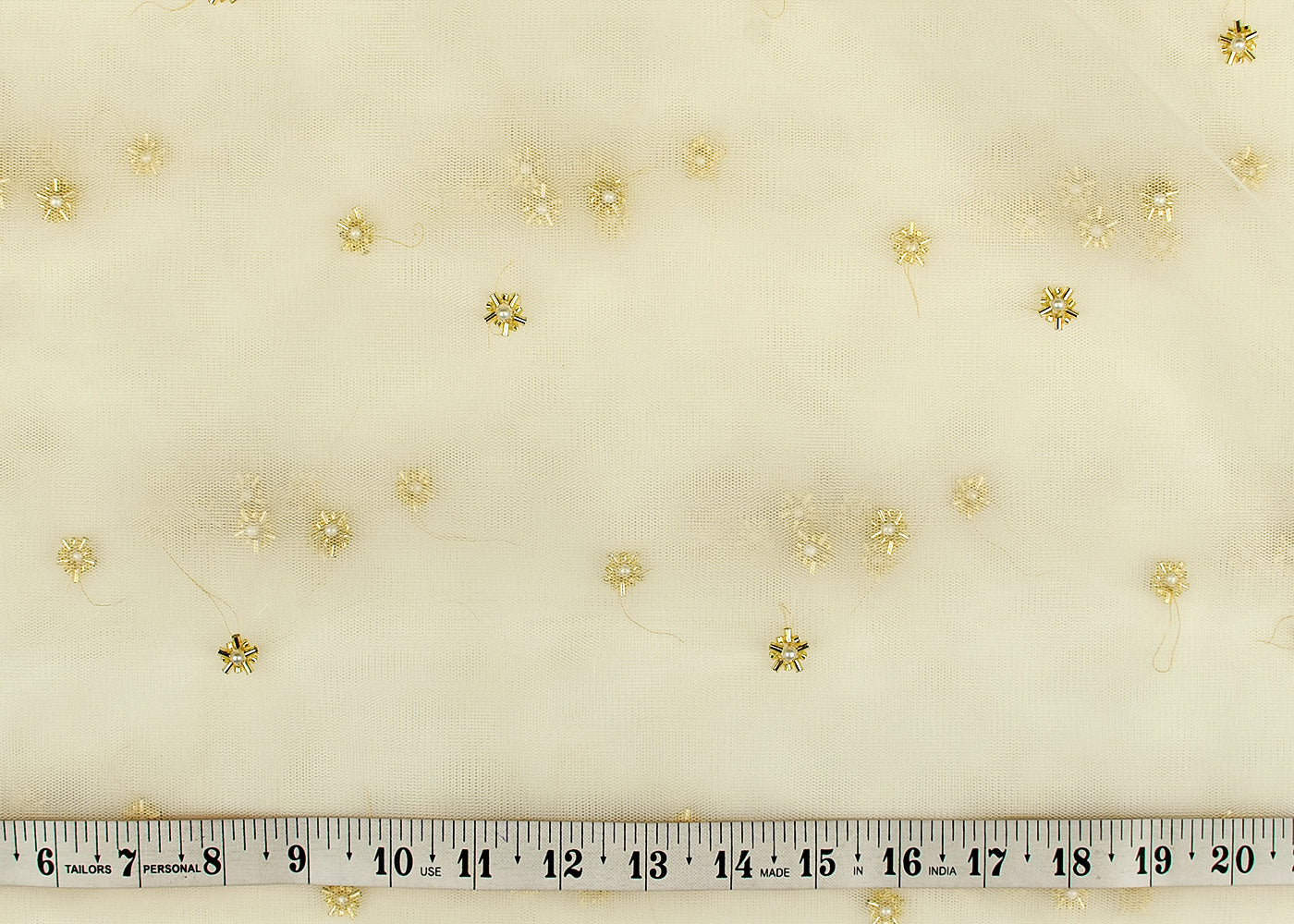 White Net Fabric with All Over Golden Katdana and Bead Buti 15139