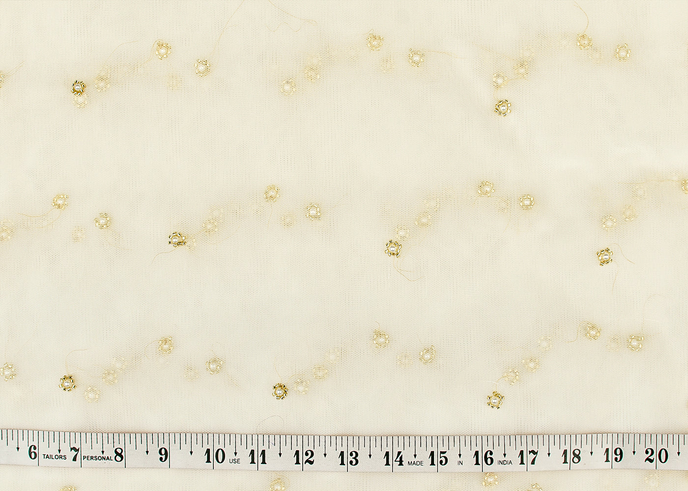 White Net Fabric with All Over Golden Katdana and Bead Buti 15142