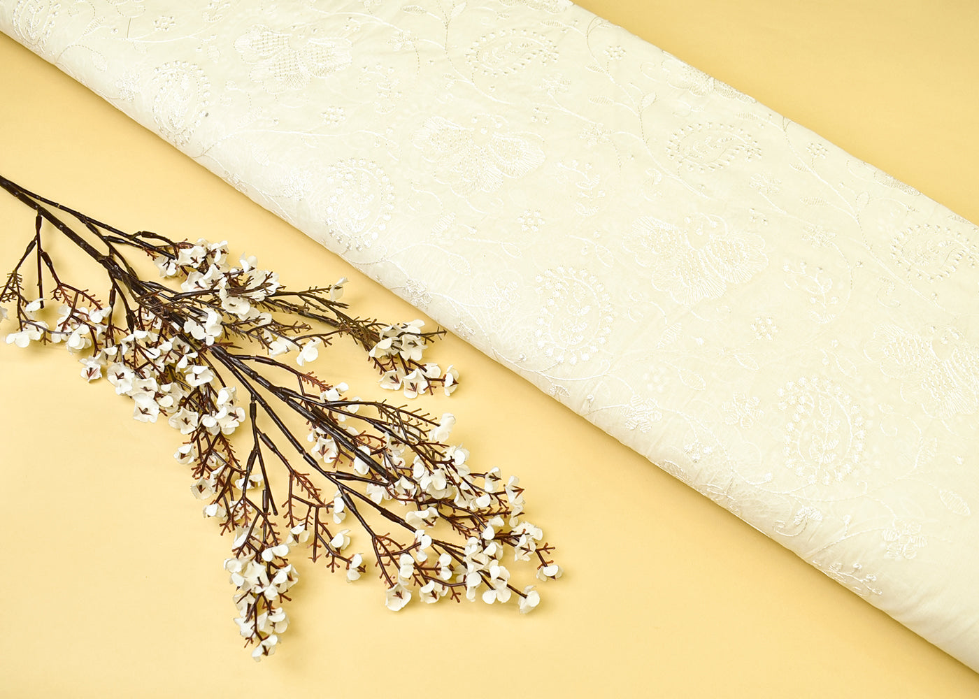 Dyeable Chanderi Fabric with All Over Thread Work Embroidery 15145