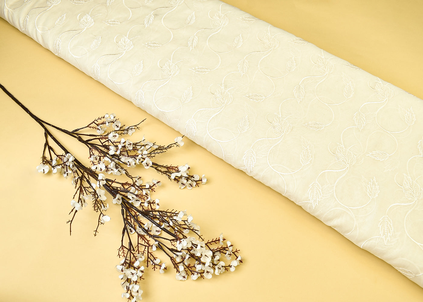 Dyeable Chanderi Fabric with All Over Thread Work Embroidery 15148