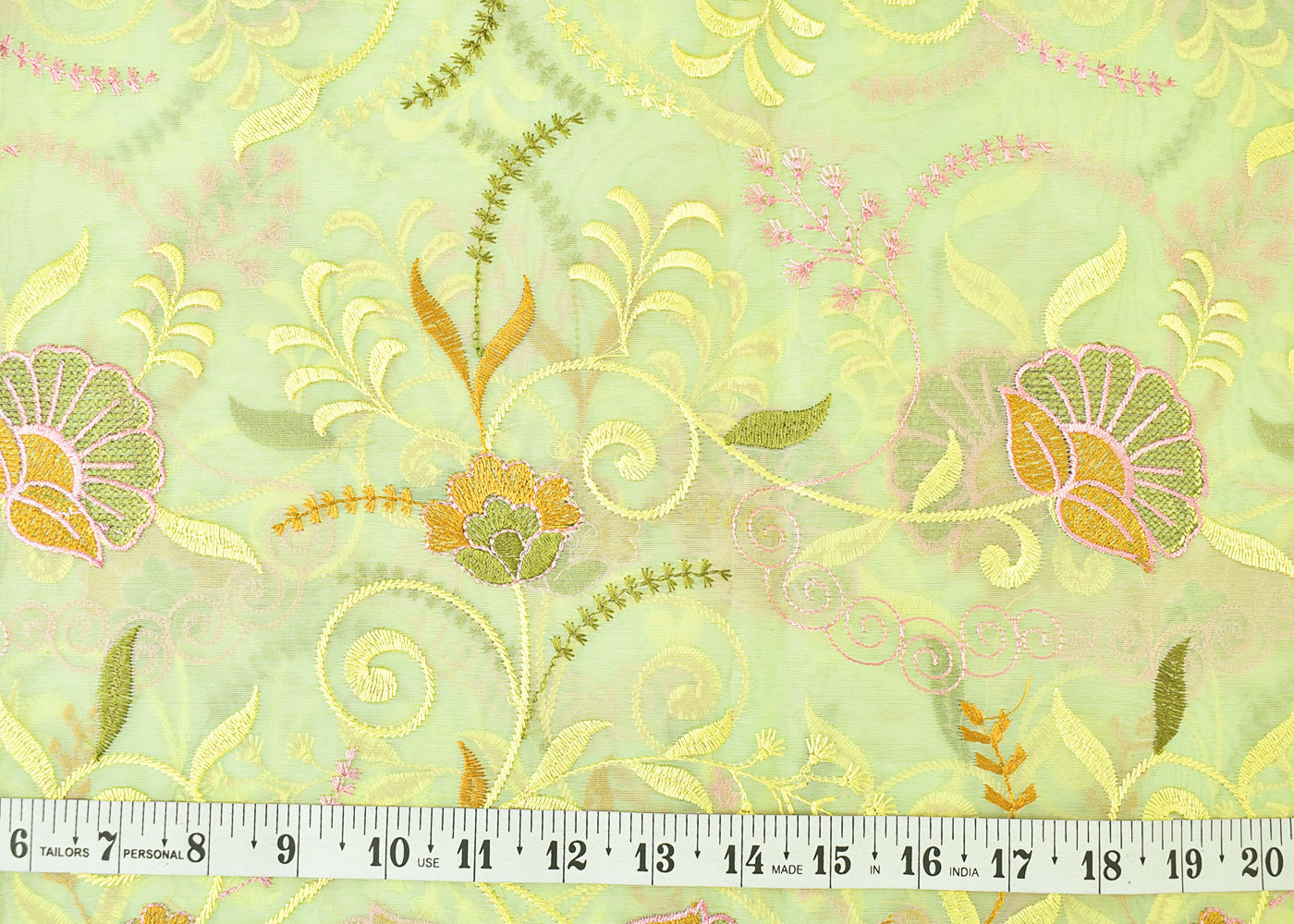 Pista Green Organza Fabric with All Over Thread Work 15154