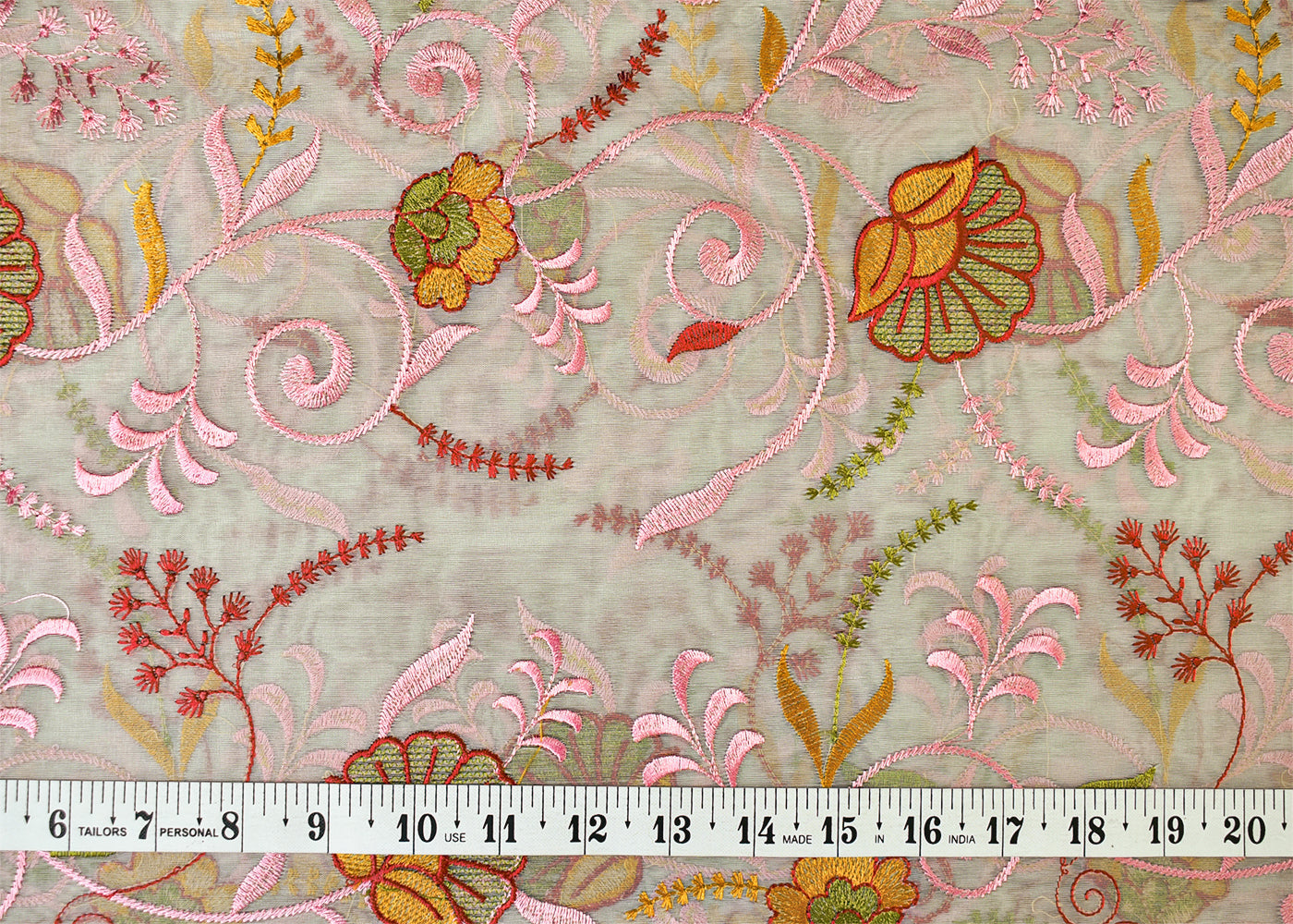 Grey Organza Fabric with All Over Thread Work 15155