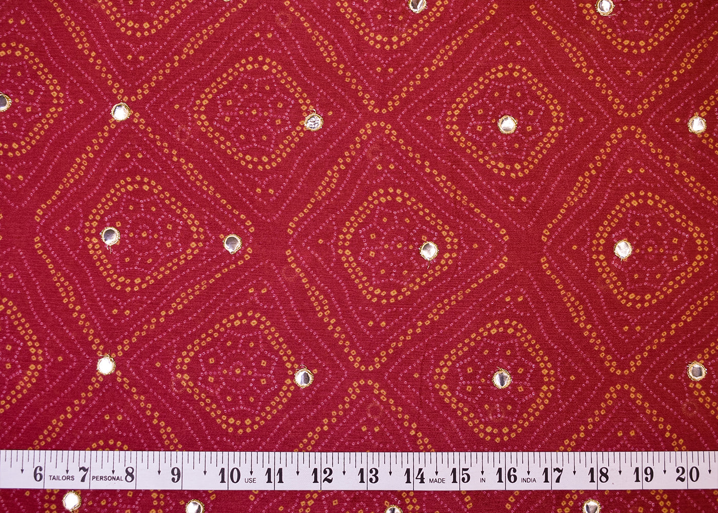 Pink Chinon Chiffon Fabric with All Over Bandhani Print and Faux Mirror Work 15160
