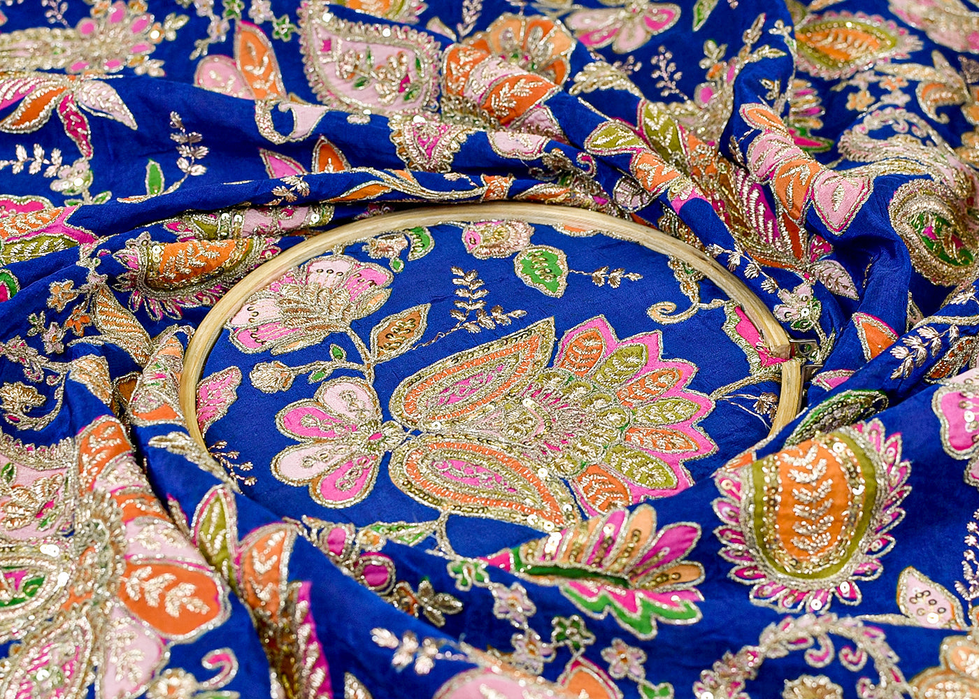 Blue Crepe Fabric with All Over Zari and Sequins Work 15166
