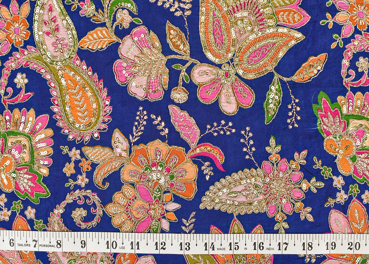 Blue Crepe Fabric with All Over Zari and Sequins Work 15166