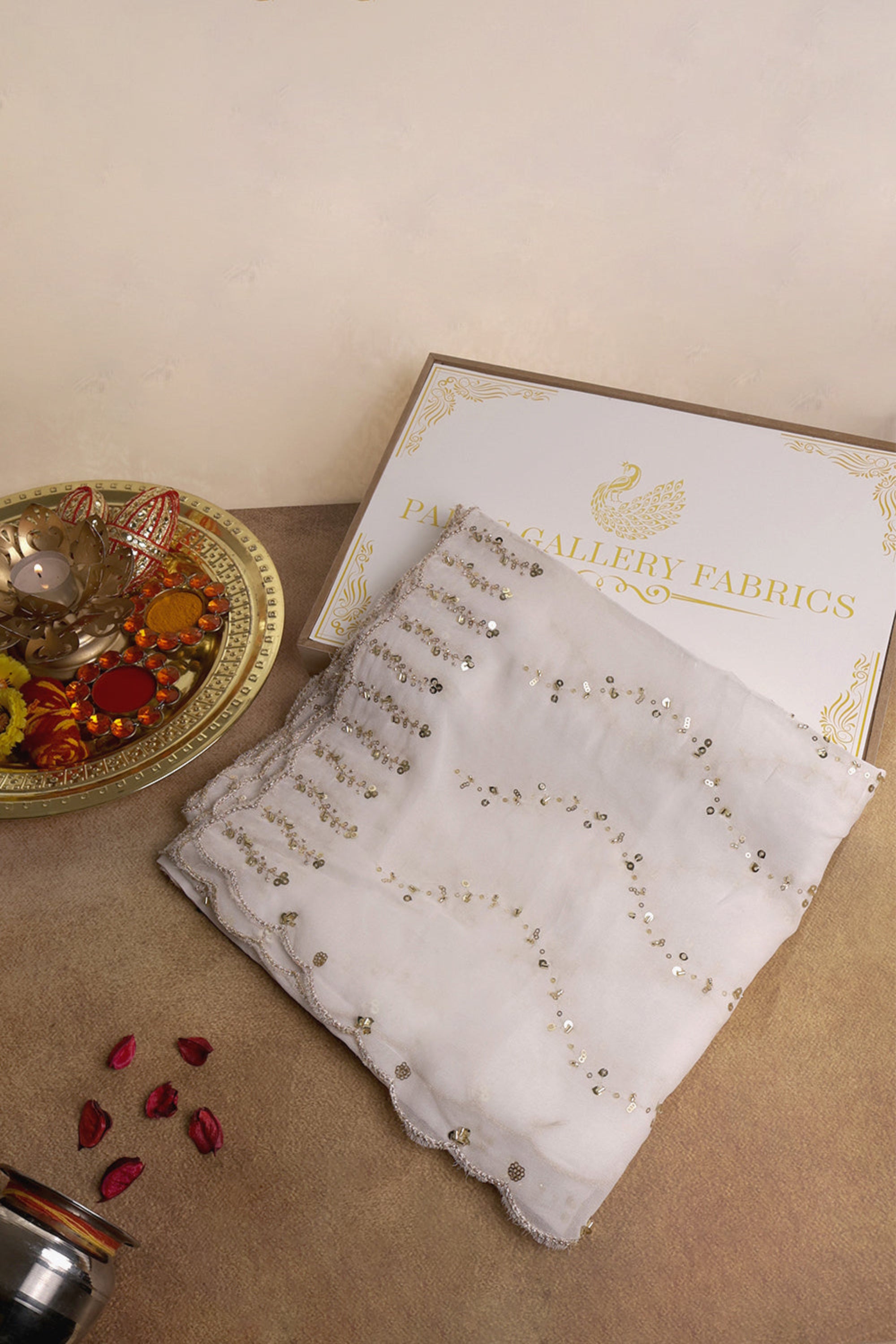 White Dyeable Georgette Dupatta With All Over Katdana And Sequins Work 15177