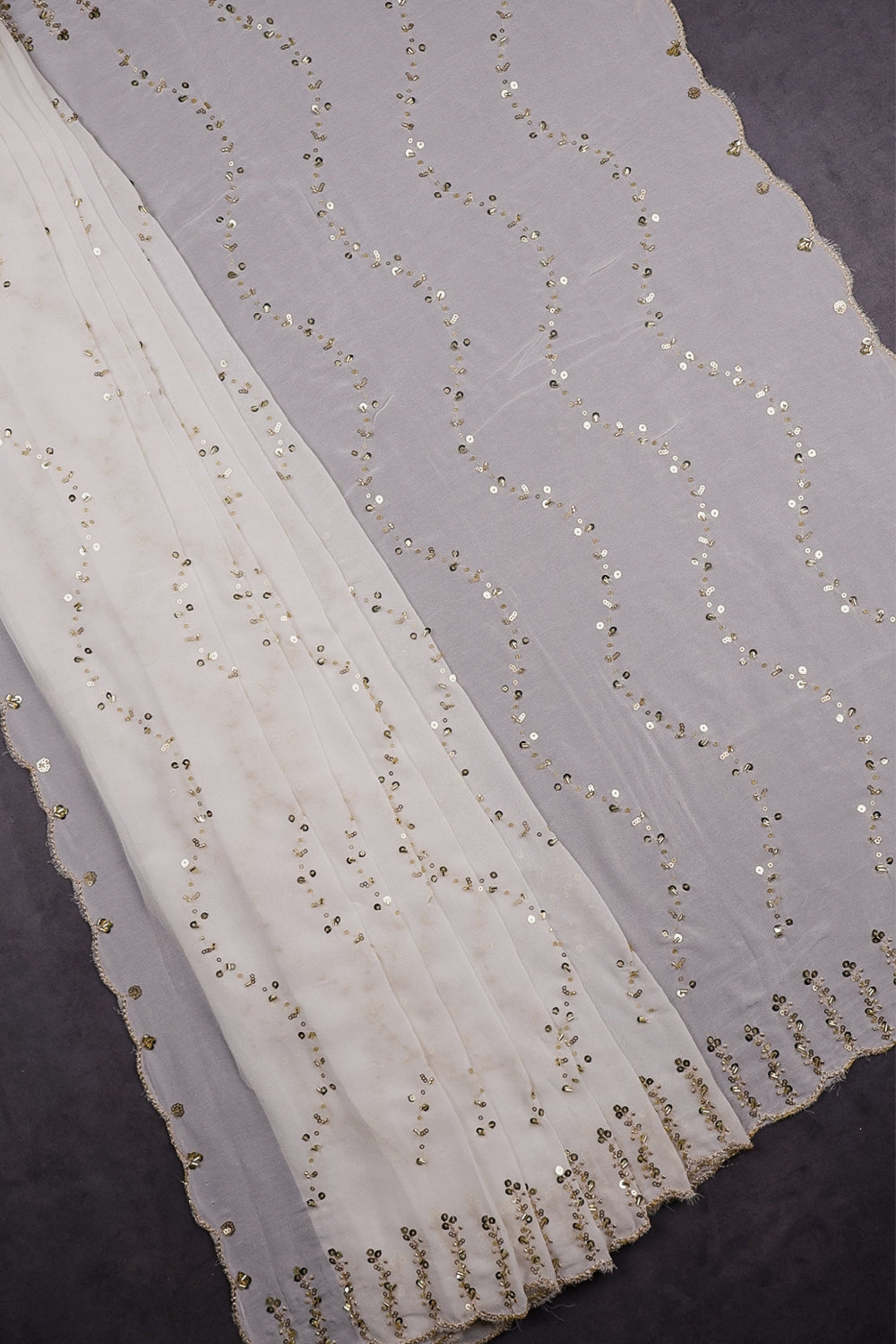 White Dyeable Georgette Dupatta With All Over Katdana And Sequins Work 15177