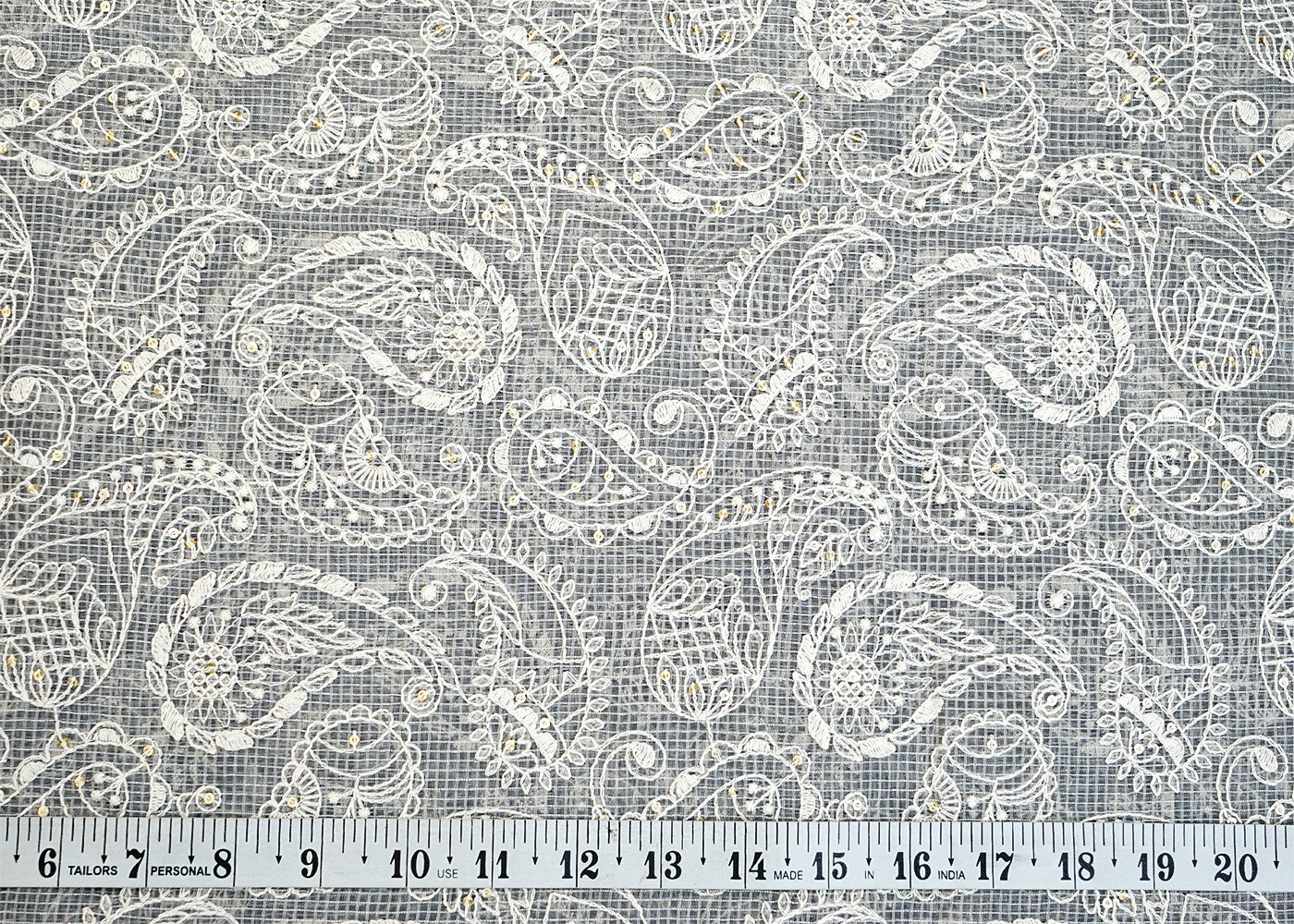 Grey Cotton Fabric with All Over Kotadoria Work with Thread and Sequins 15197