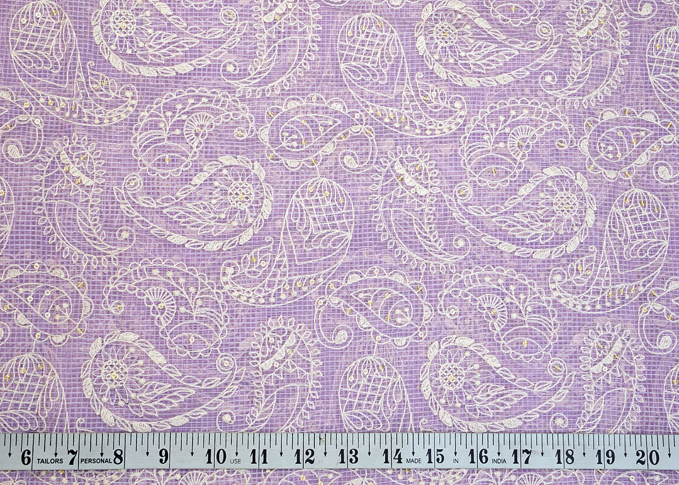 Lavender Cotton Fabric with All Over Kotadoria Work with Thread and Sequins 15198