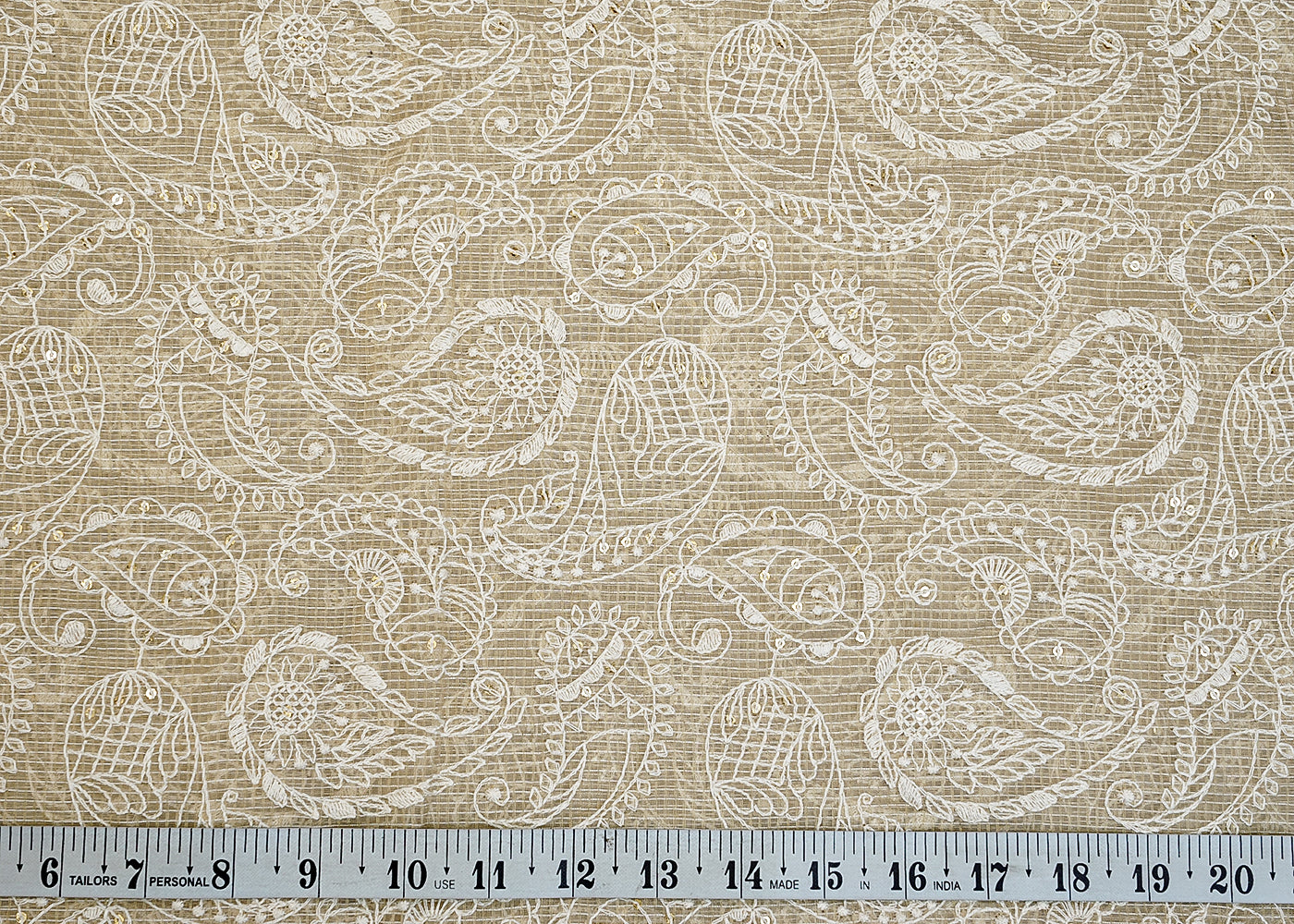 Off White Cotton Fabric with All Over Kotadoria Work with Thread and Sequins 15200