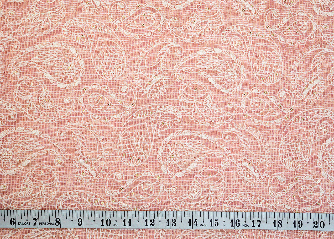 Light Pink Cotton Fabric with All Over Kotadoria Work with Thread and Sequins 15202