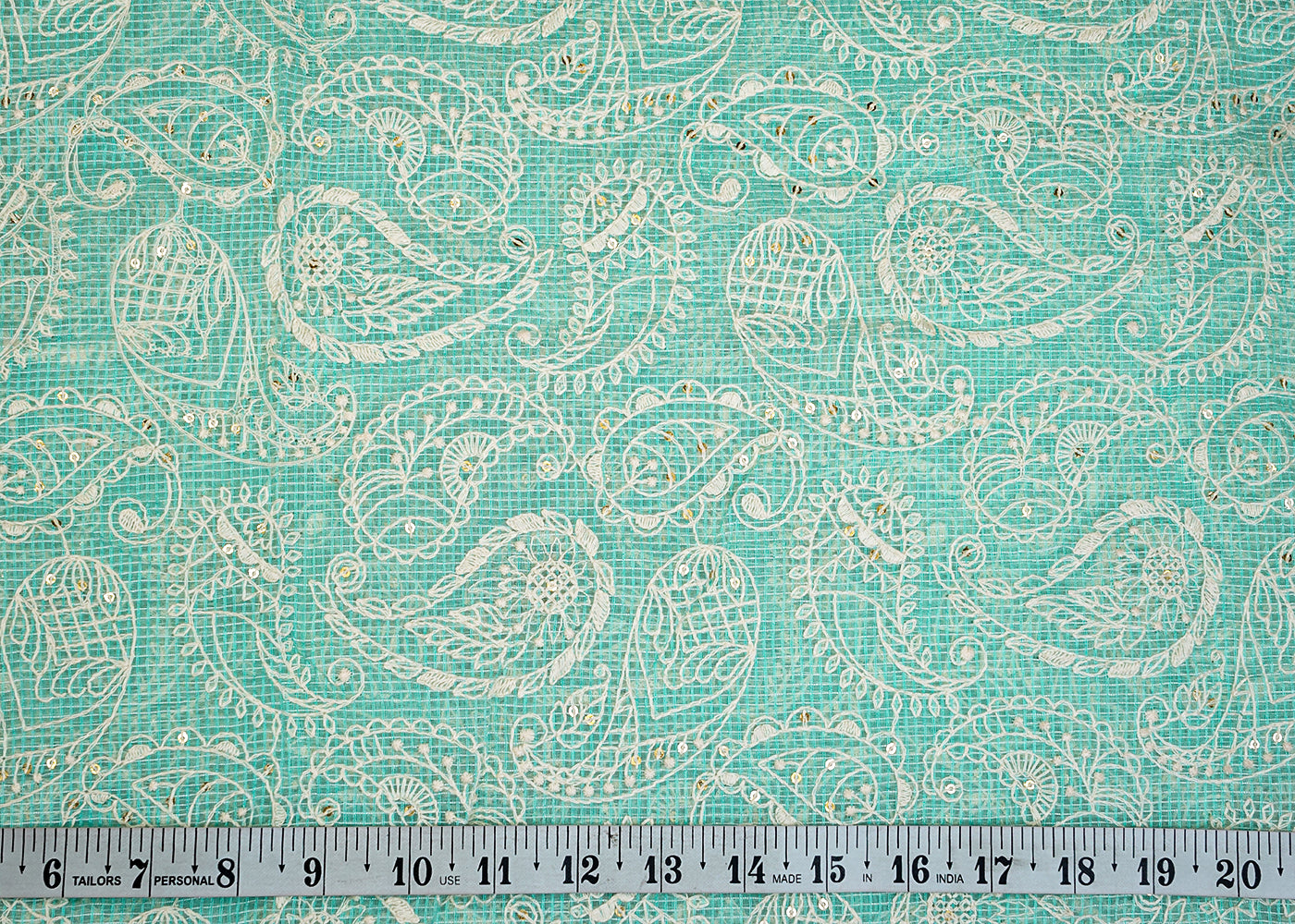 Sky Blue Cotton Fabric with All Over Kotadoria Work with Thread and Sequins 15203