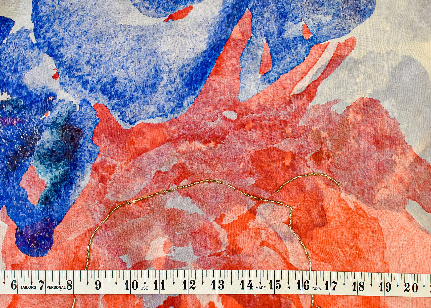 Pink Organza Fabric with All-Over Print, Katdana and Pearl Work 15234