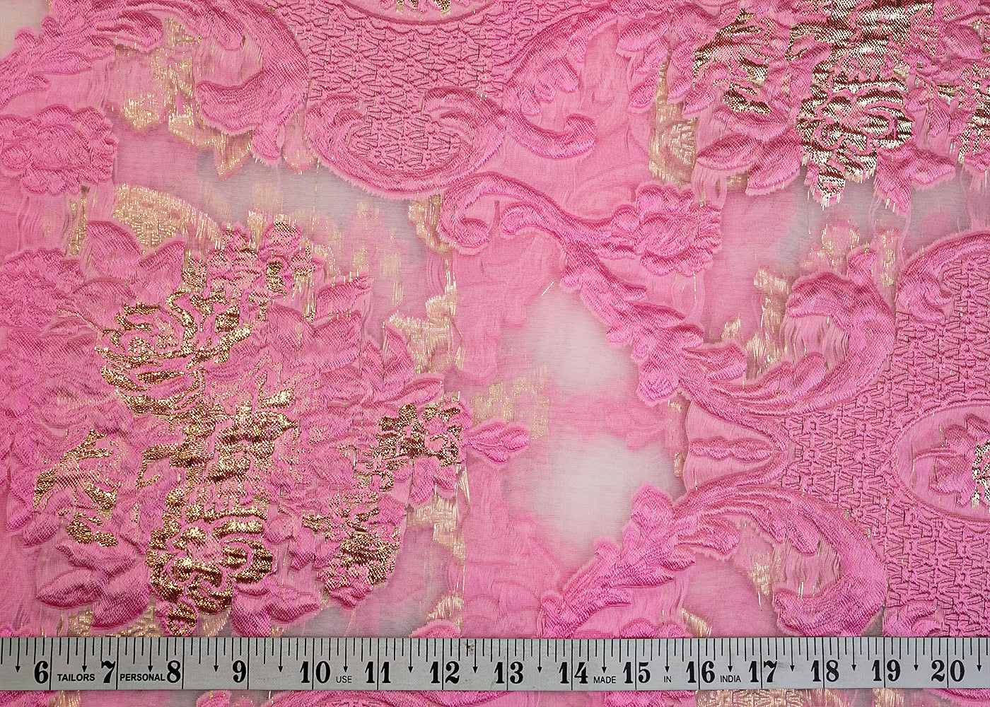 Light Pink Faux Organza Fabric with All-Over Embossed Work 15250