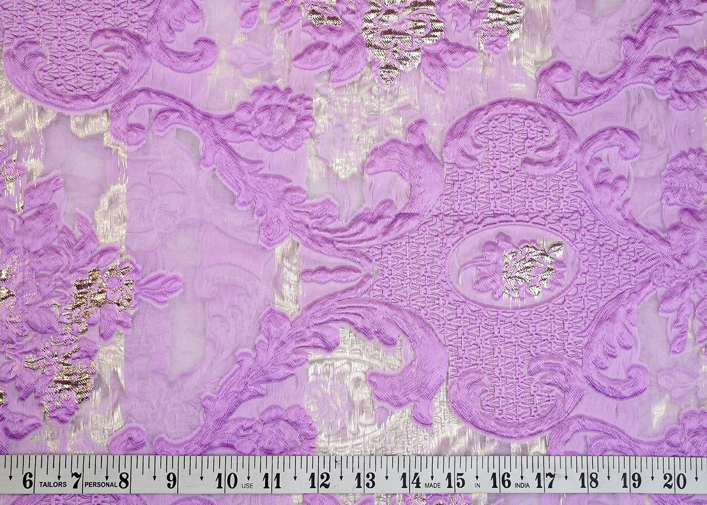 Lavender Imported Faux Organza Fabric with All-Over Embossed Work 15251