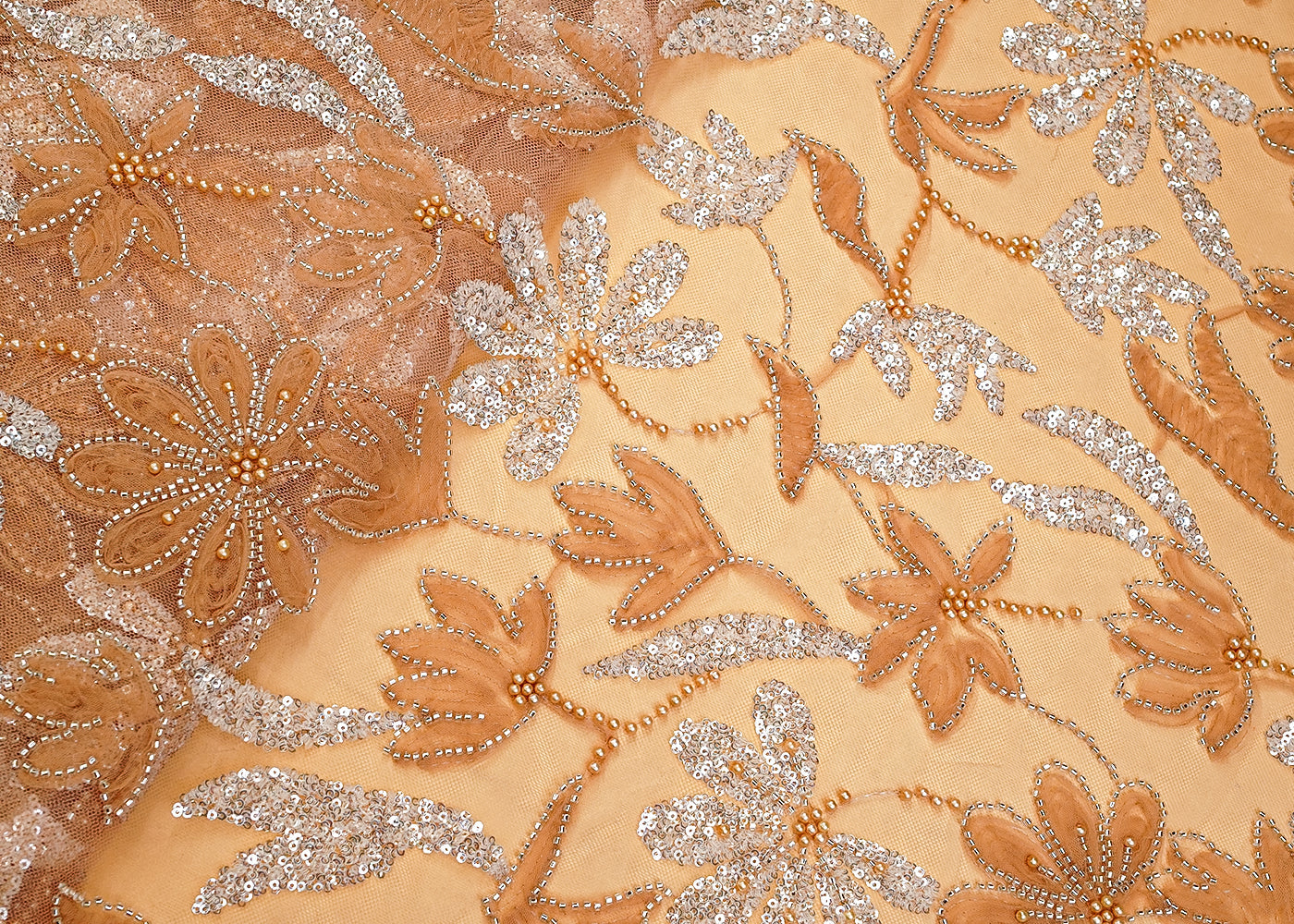 Chiku Net Fabric with All Over Appliqué Work with Katdana, Sequins, and Bead 15271