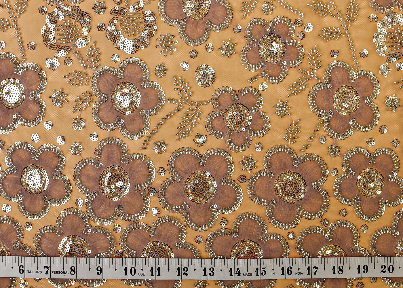 Onion Net Fabric with All Over Appliqué Work with Katdana and Sequins 15275