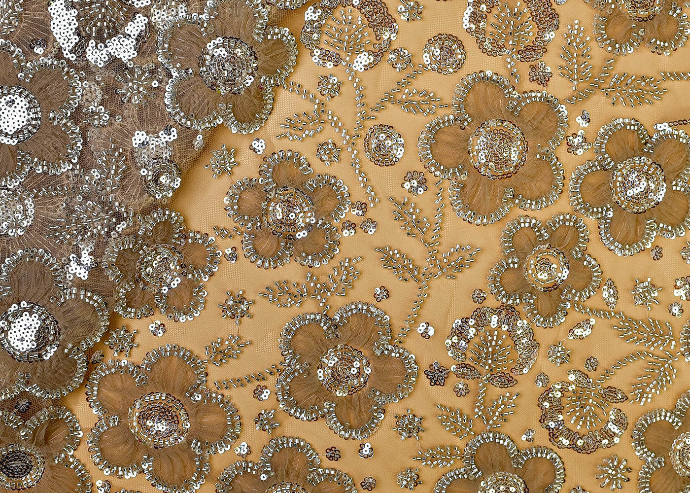 Sand Net Fabric with All Over Appliqué Work with Katdana and Sequins 15276