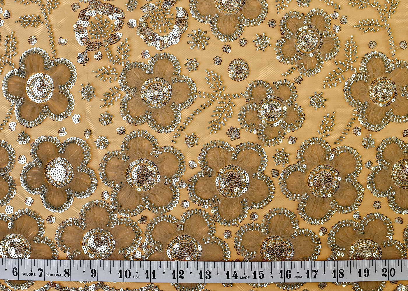 Sand Net Fabric with All Over Appliqué Work with Katdana and Sequins 15276