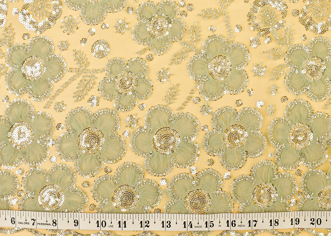 Pista Green Net Fabric with All Over Appliqué Work with Katdana and Sequins 15278
