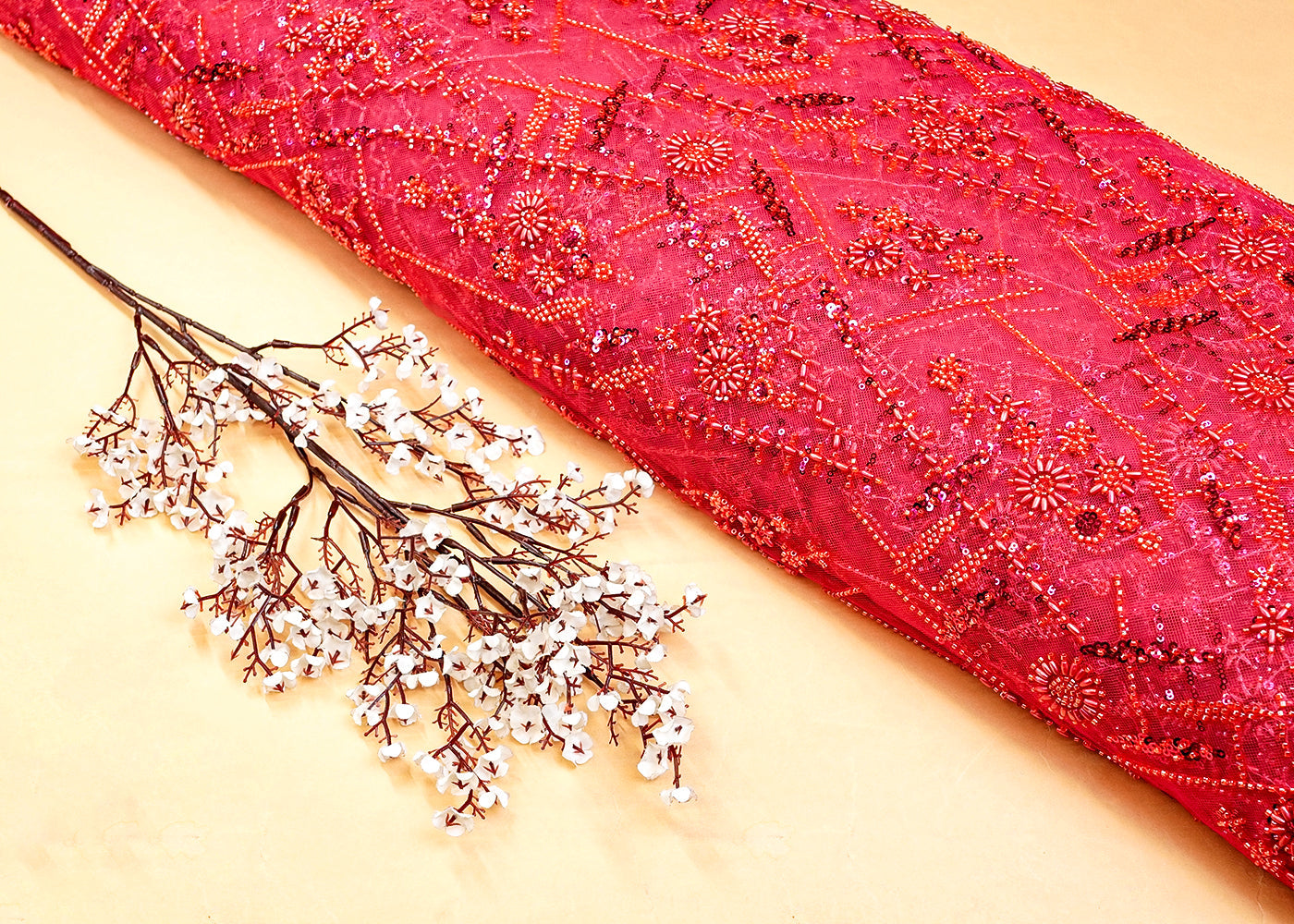 Rani Net Fabric with All Over Katdana, Bead, and Sequins Work 15291