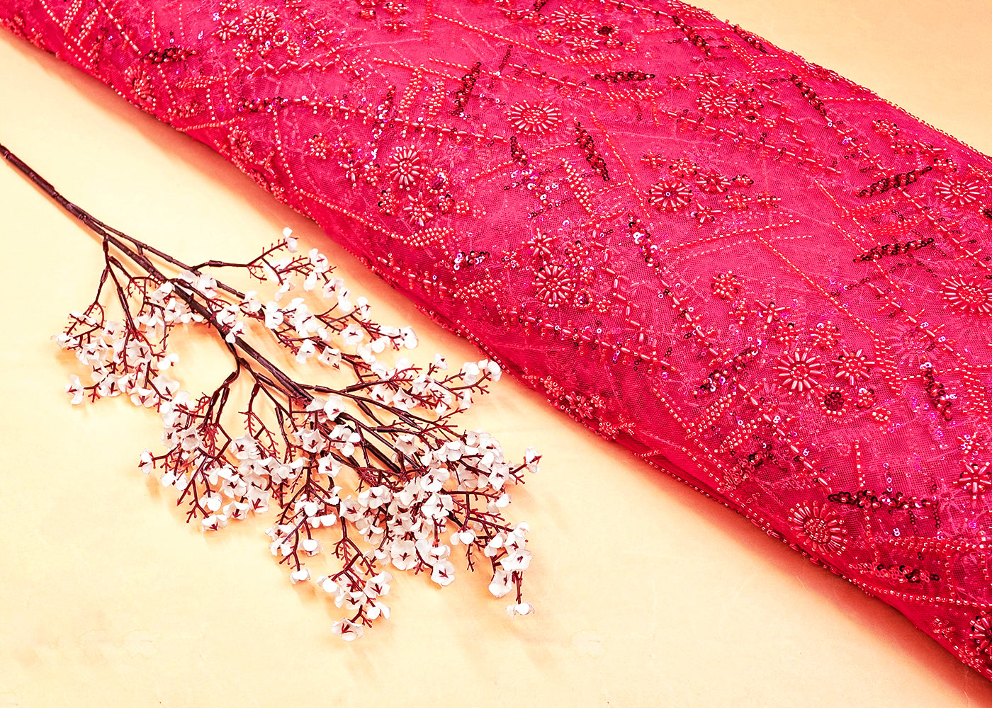Rani Imported Net Fabric with All Over Katdana, Bead, and Sequins Work 15291